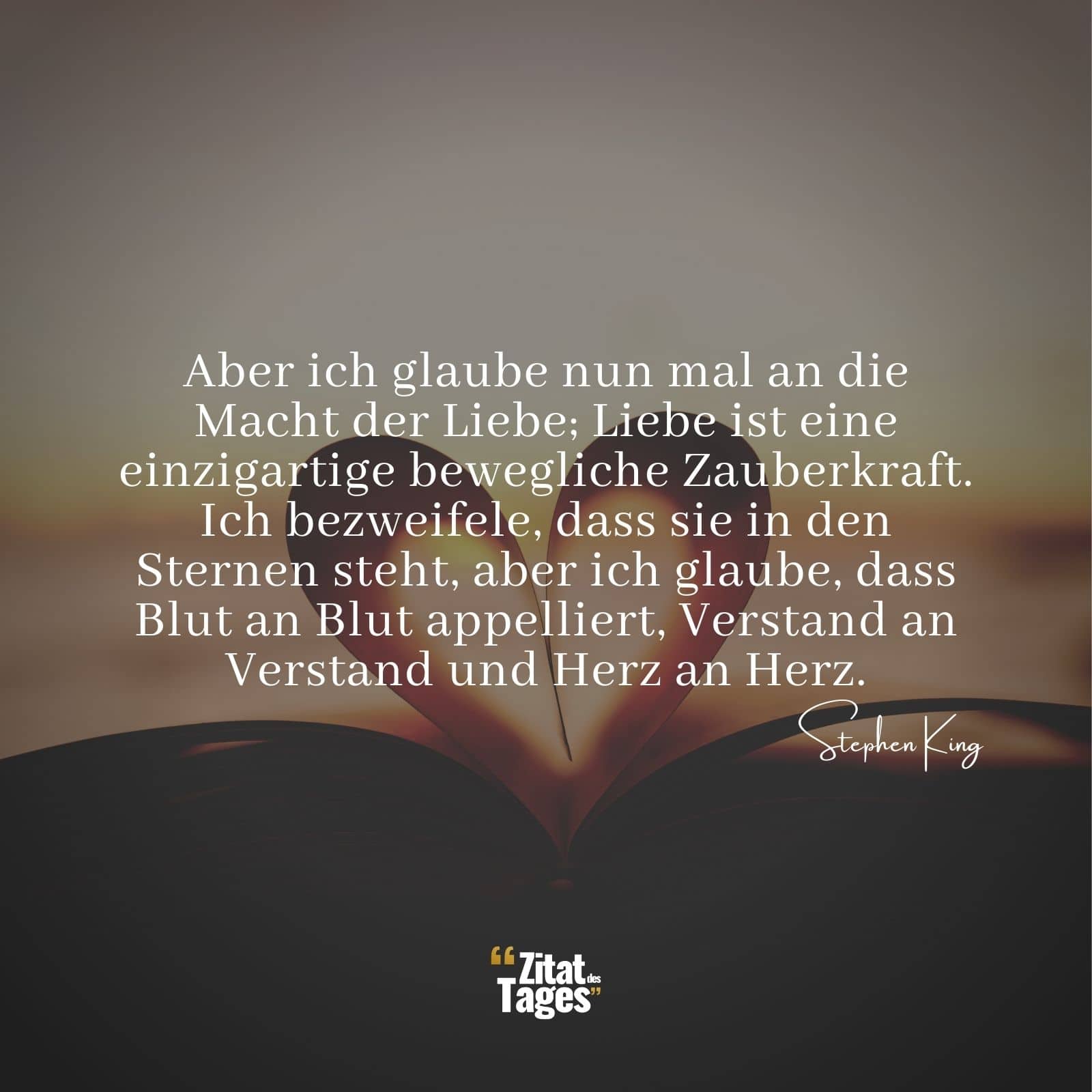 Aber ich glaube nun mal an die Macht der Liebe; Liebe ist eine einzigartige bewegliche Zauberkraft. Ich bezweifele, dass sie in den Sternen steht, aber ich glaube, dass Blut an Blut appelliert, Verstand an Verstand und Herz an Herz. - Stephen King