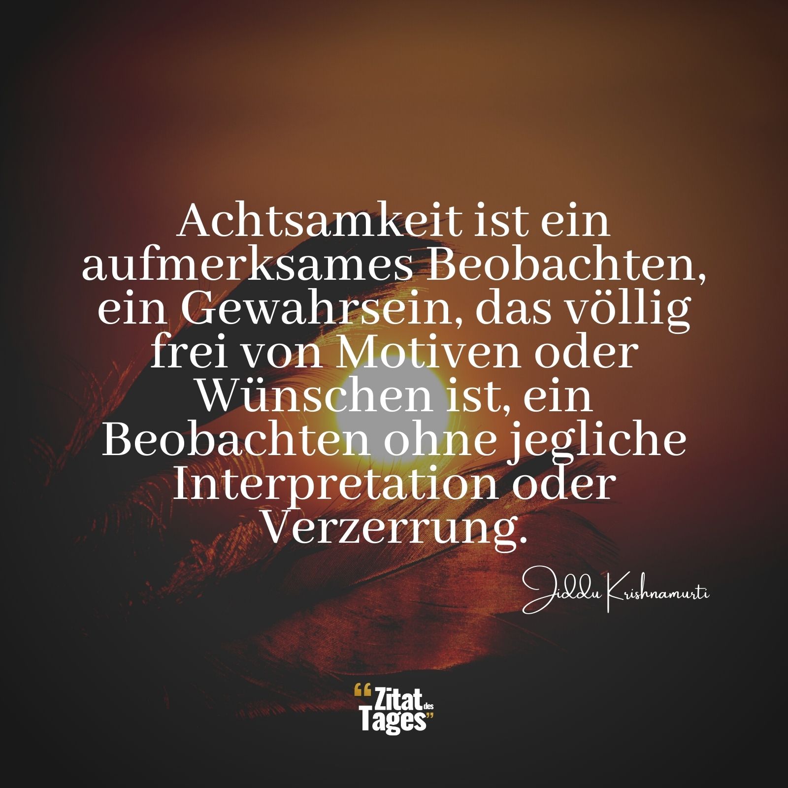 Achtsamkeit ist ein aufmerksames Beobachten, ein Gewahrsein, das völlig frei von Motiven oder Wünschen ist, ein Beobachten ohne jegliche Interpretation oder Verzerrung. - Jiddu Krishnamurti