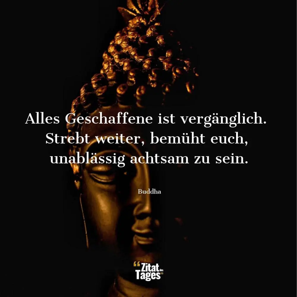 Alles Geschaffene ist vergänglich. Strebt weiter, bemüht euch, unablässig achtsam zu sein. - Buddha