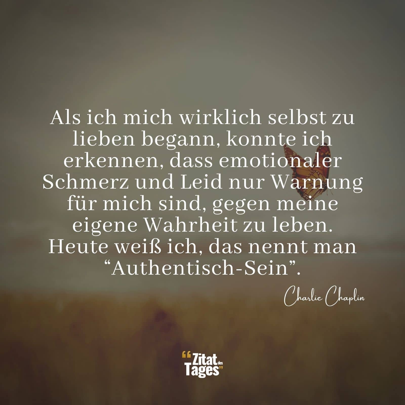 Als ich mich wirklich selbst zu lieben begann, konnte ich erkennen, dass emotionaler Schmerz und Leid nur Warnung für mich sind, gegen meine eigene Wahrheit zu leben. Heute weiß ich, das nennt man “Authentisch-Sein”. - Charlie Chaplin