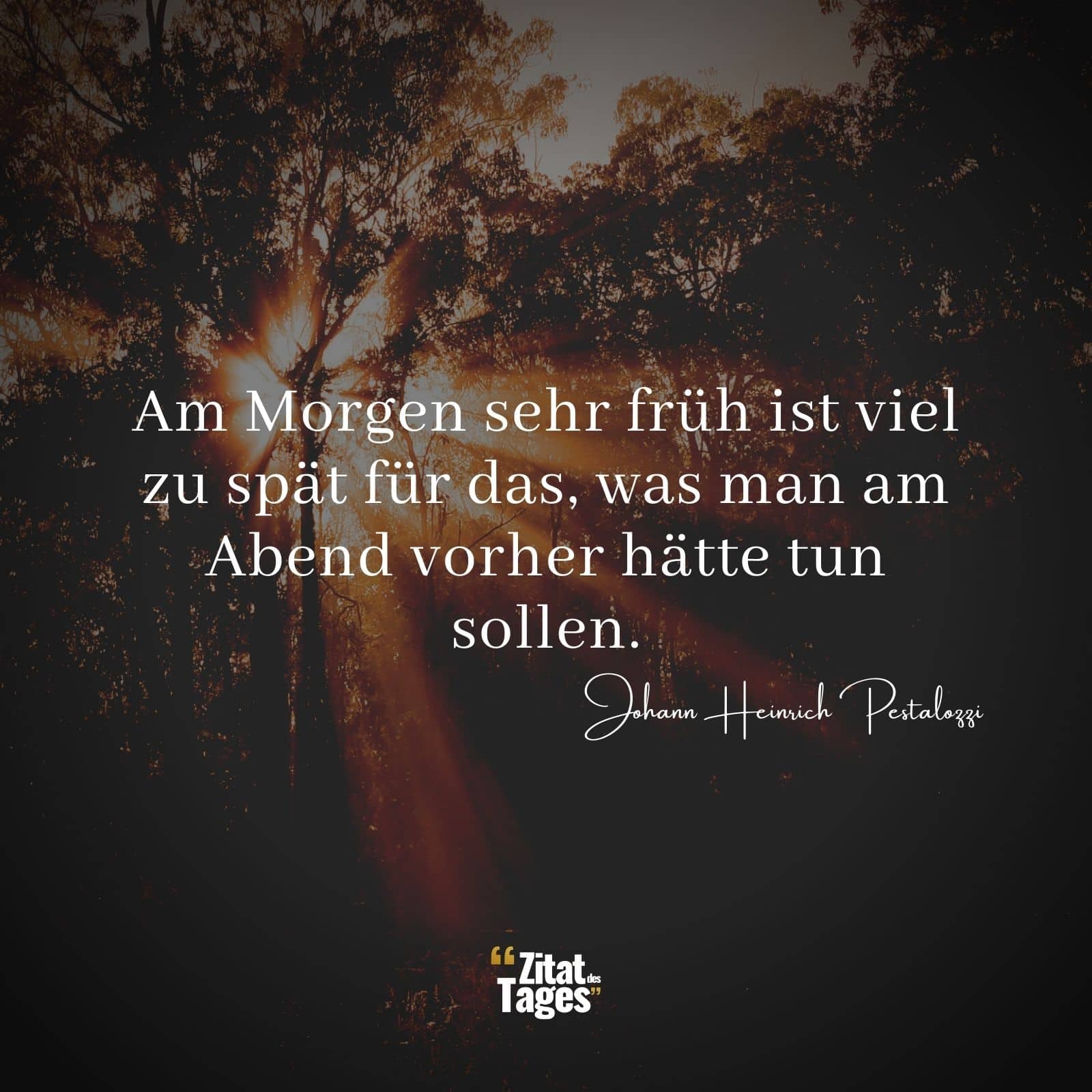 Am Morgen sehr früh ist viel zu spät für das, was man am Abend vorher hätte tun sollen. - Johann Heinrich Pestalozzi