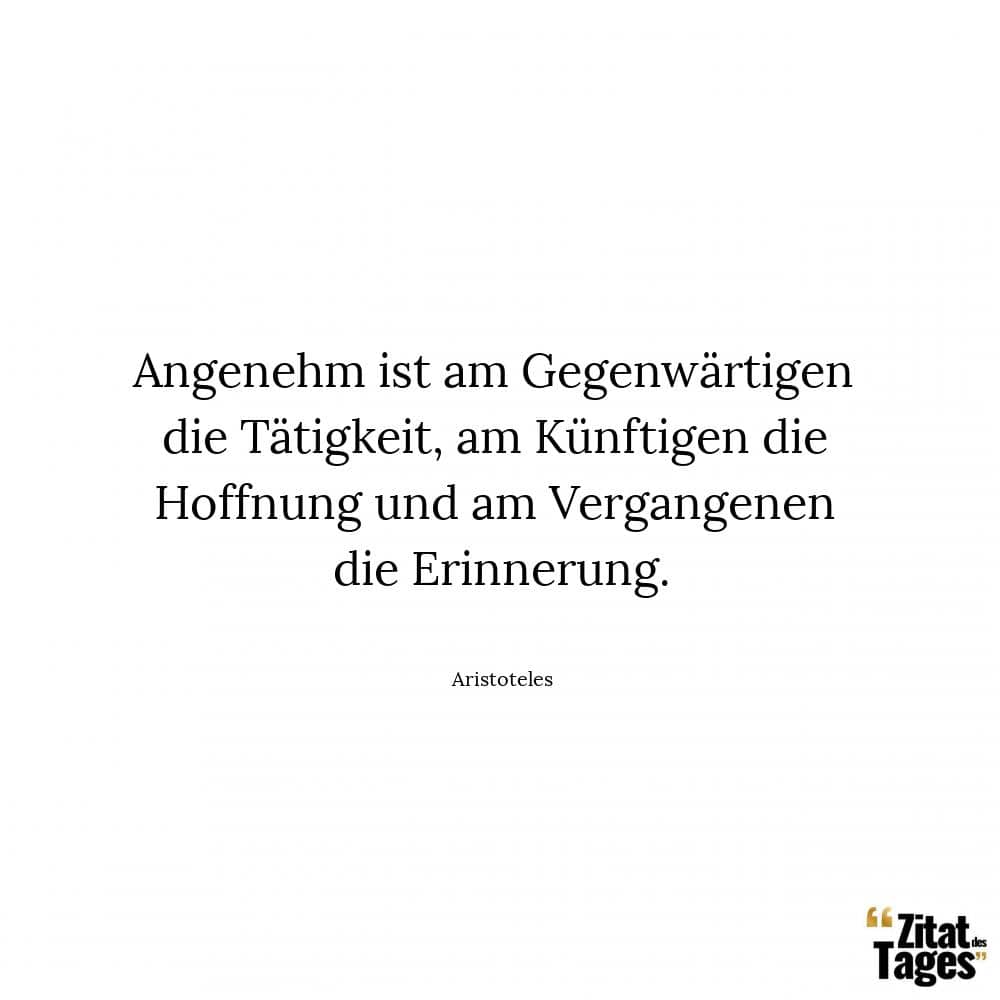 Angenehm ist am Gegenwärtigen die Tätigkeit, am Künftigen die Hoffnung und am Vergangenen die Erinnerung. - Aristoteles