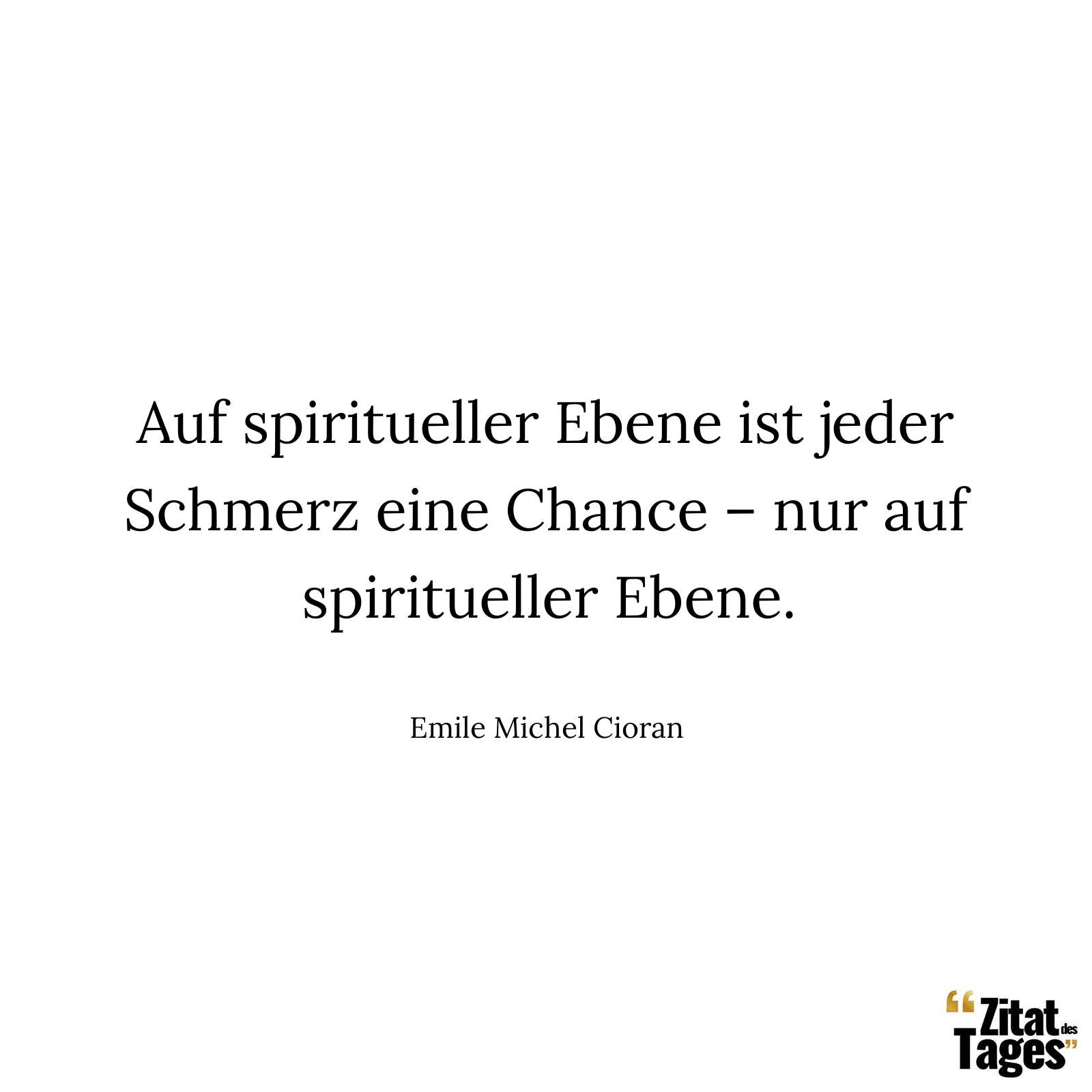 Auf spiritueller Ebene ist jeder Schmerz eine Chance – nur auf spiritueller Ebene. - Emile Michel Cioran