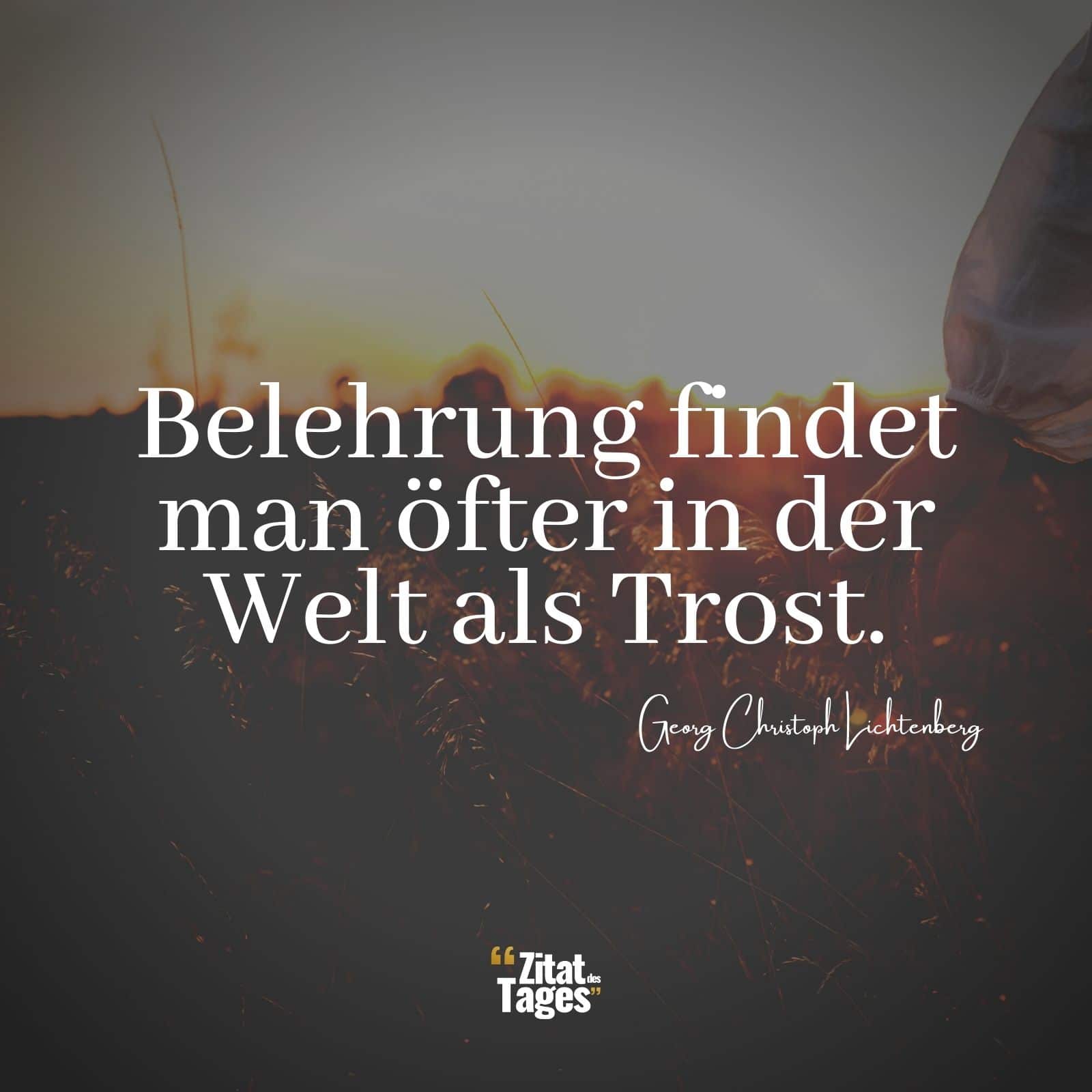 Belehrung findet man öfter in der Welt als Trost. - Georg Christoph Lichtenberg