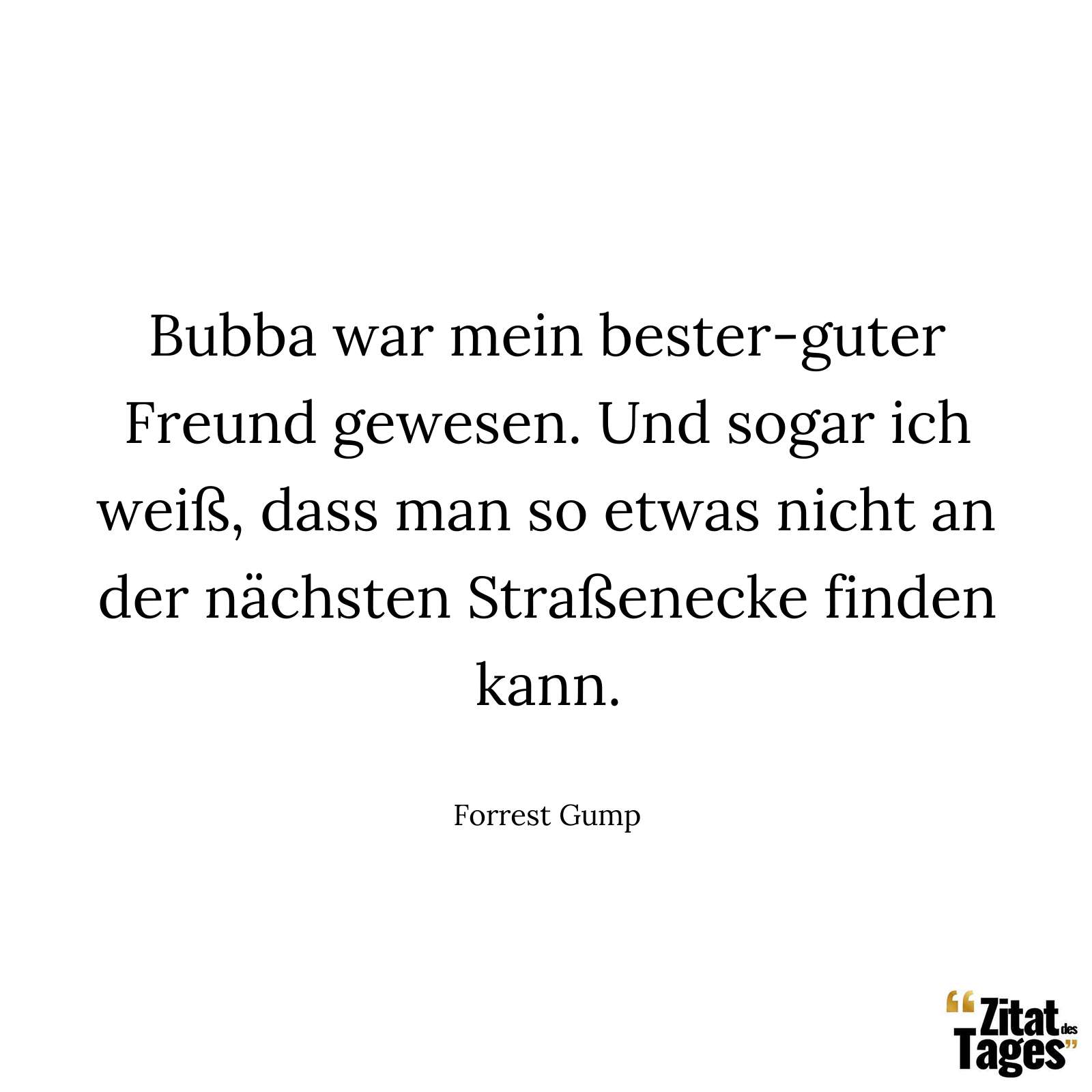 Bubba war mein bester-guter Freund gewesen. Und sogar ich weiß, dass man so etwas nicht an der nächsten Straßenecke finden kann. - Forrest Gump