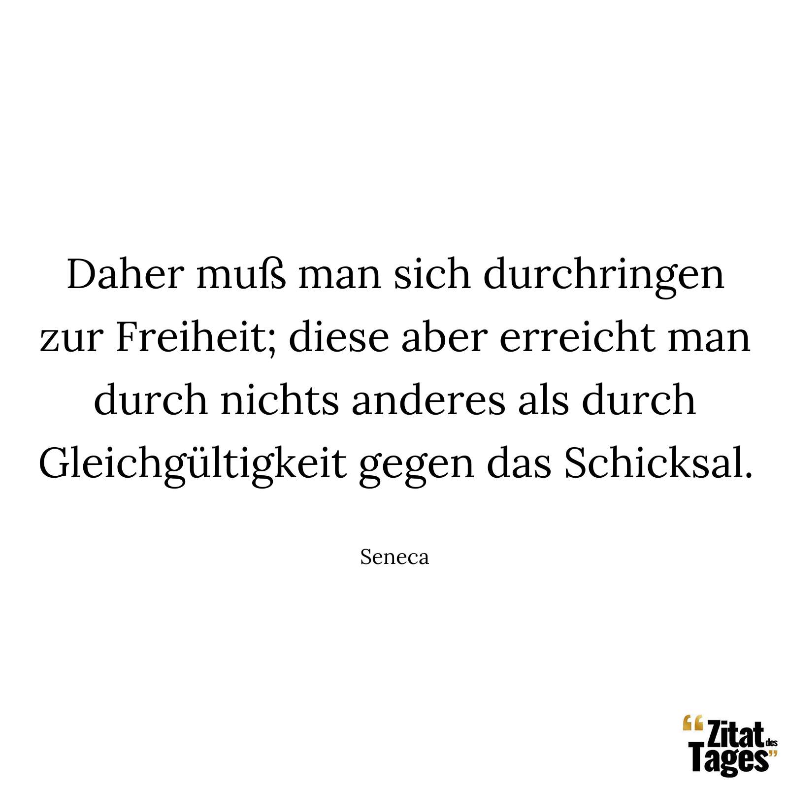 Daher muß man sich durchringen zur Freiheit; diese aber erreicht man durch nichts anderes als durch Gleichgültigkeit gegen das Schicksal. - Seneca