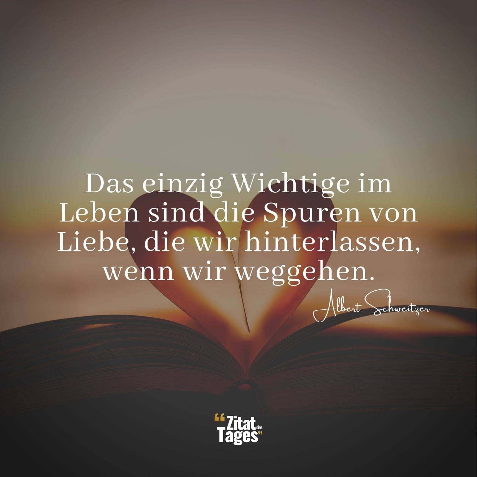 Das einzig Wichtige im Leben sind die Spuren von Liebe, die wir hinterlassen, wenn wir weggehen. - Albert Schweitzer