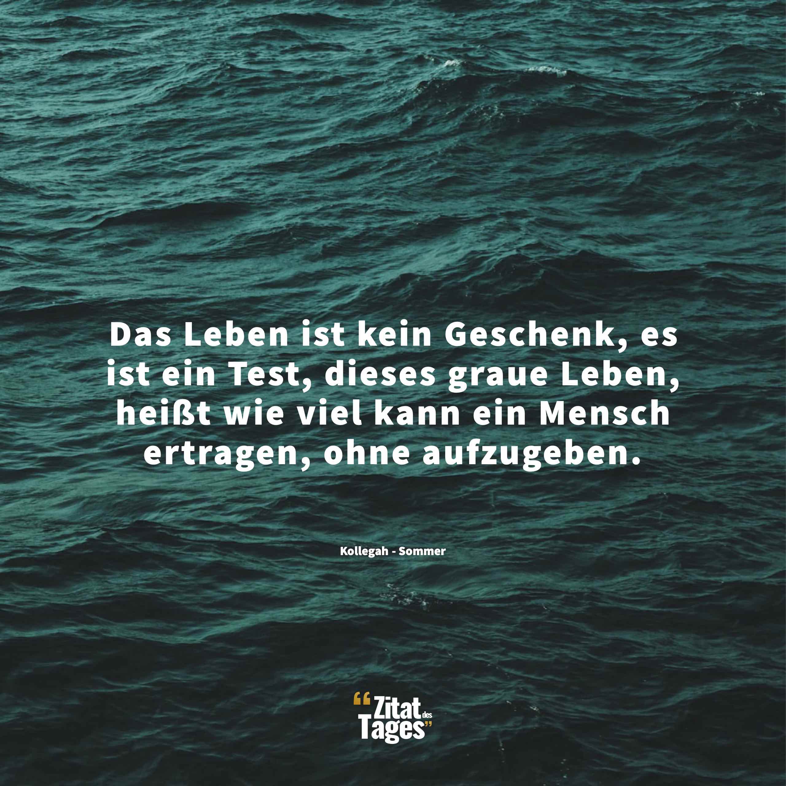 Das Leben ist kein Geschenk, es ist ein Test, dieses graue Leben, heißt wie viel kann ein Mensch ertragen, ohne aufzugeben. - Kollegah