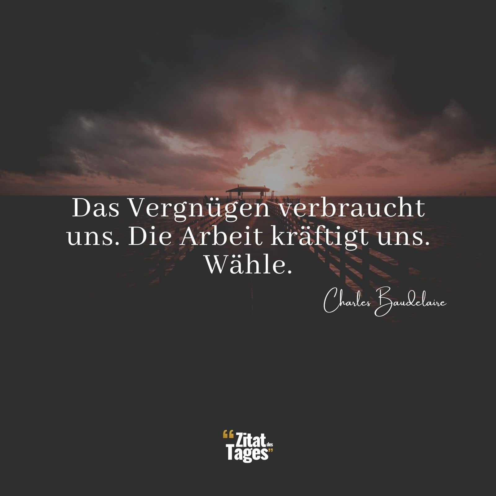 Das Vergnügen verbraucht uns. Die Arbeit kräftigt uns. Wähle. - Charles Baudelaire