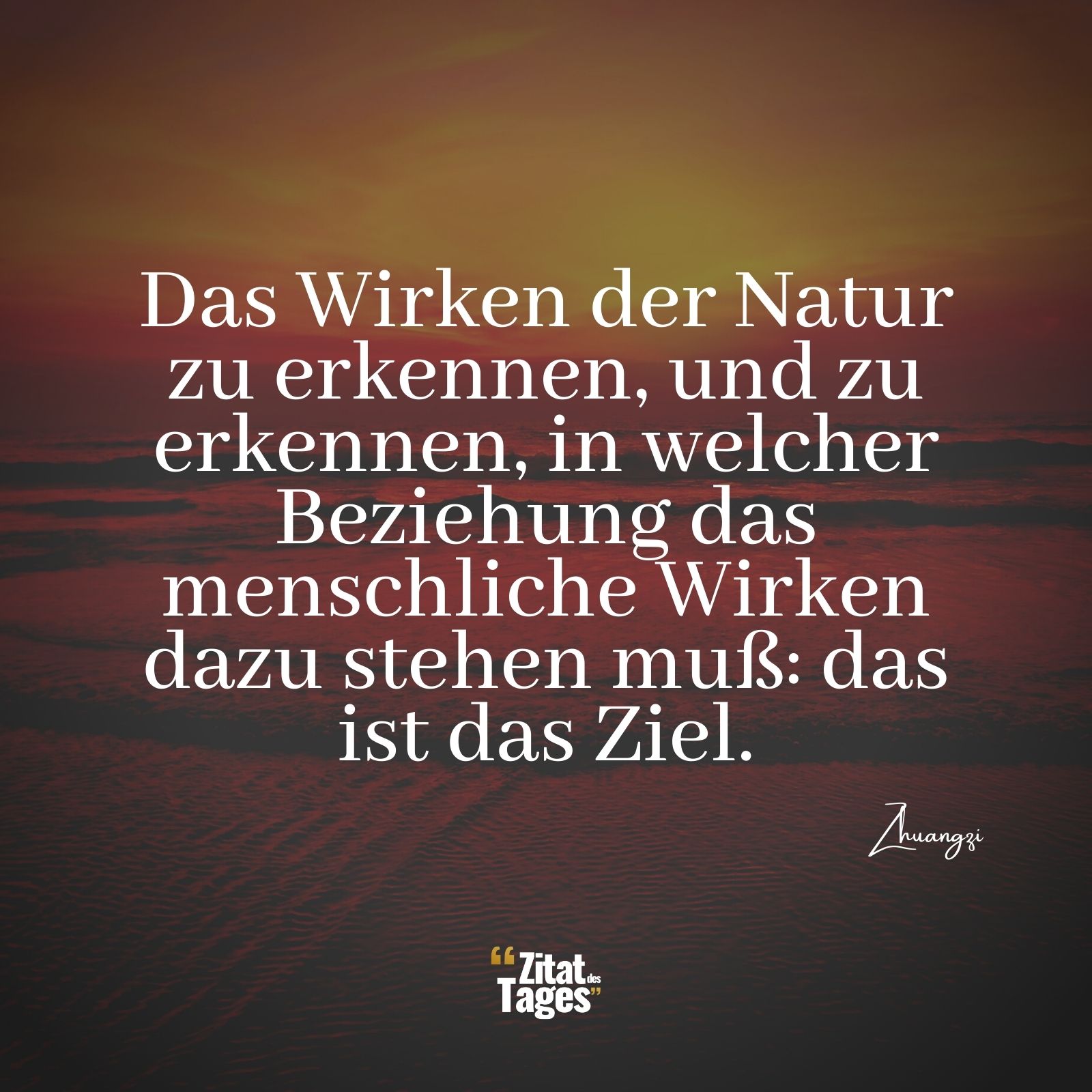 Das Wirken der Natur zu erkennen, und zu erkennen, in welcher Beziehung das menschliche Wirken dazu stehen muß: das ist das Ziel. - Zhuangzi