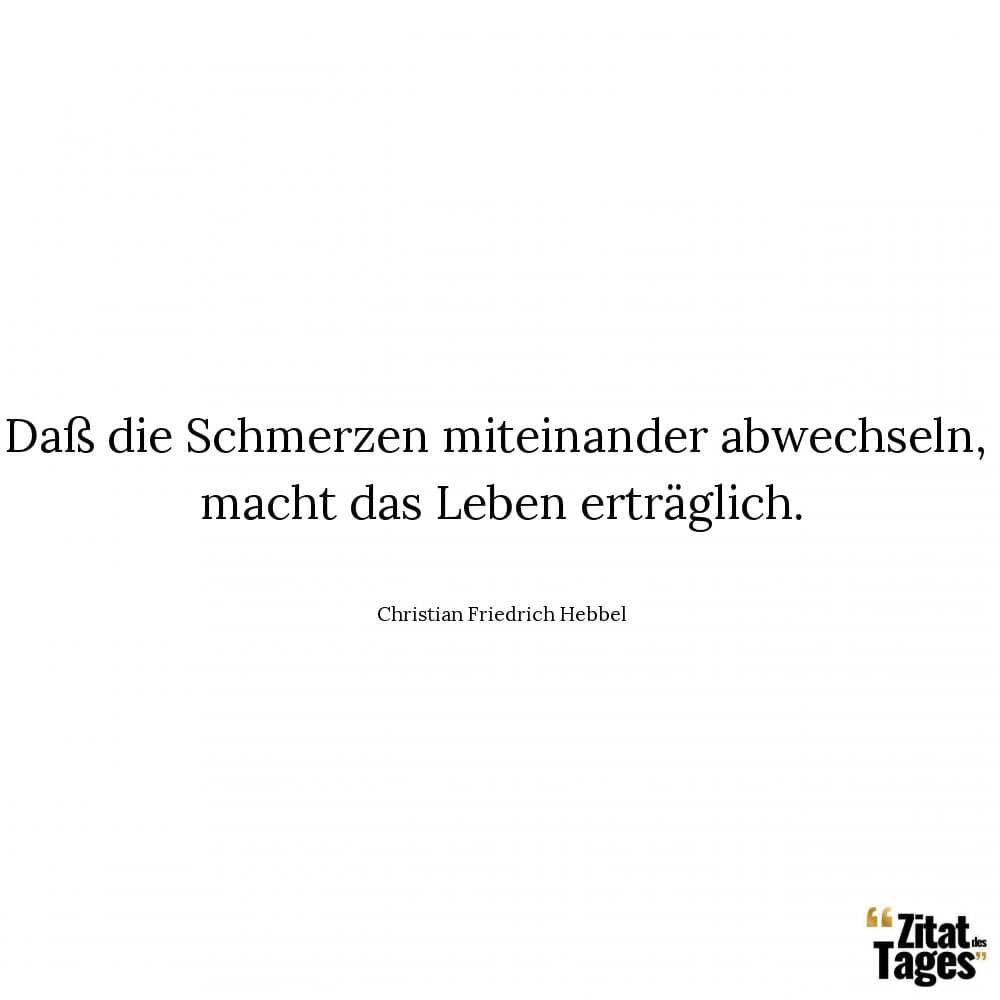 Daß die Schmerzen miteinander abwechseln, macht das Leben erträglich. - Christian Friedrich Hebbel