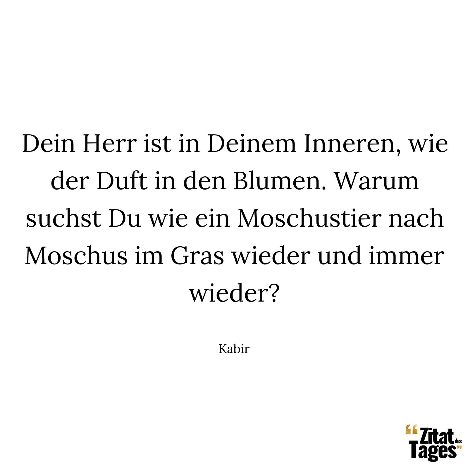 Dein Herr ist in Deinem Inneren, wie der Duft in den Blumen. Warum suchst Du wie ein Moschustier nach Moschus im Gras wieder und immer wieder? - Kabir