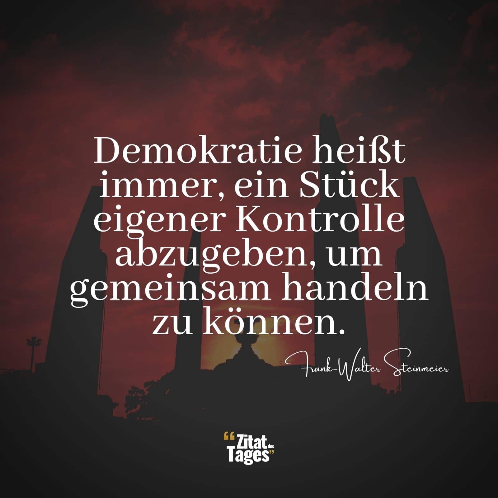 Demokratie heißt immer, ein Stück eigener Kontrolle abzugeben, um gemeinsam handeln zu können. - Frank-Walter Steinmeier