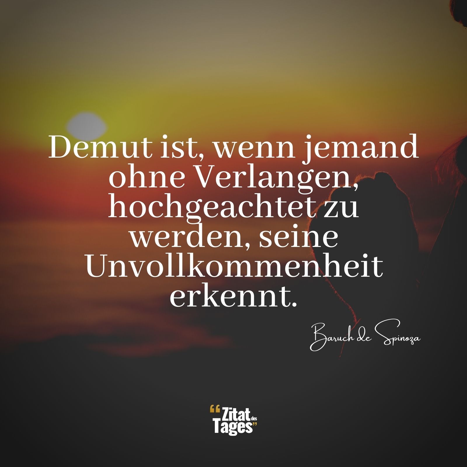 Demut ist, wenn jemand ohne Verlangen, hochgeachtet zu werden, seine Unvollkommenheit erkennt. - Baruch de Spinoza