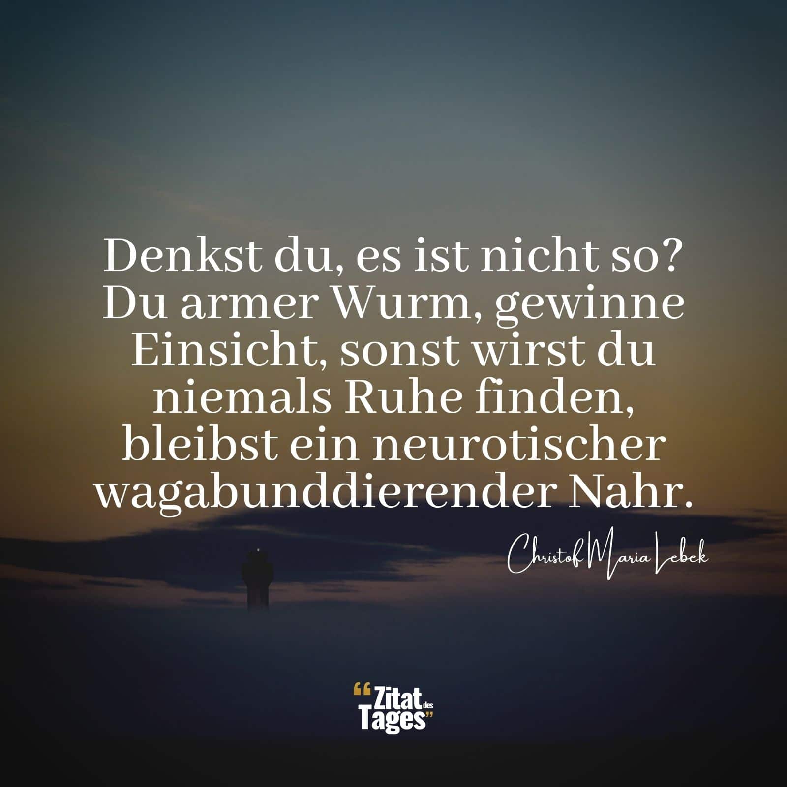 Denkst du, es ist nicht so? Du armer Wurm, gewinne Einsicht, sonst wirst du niemals Ruhe finden, bleibst ein neurotischer wagabunddierender Nahr. - Christof Maria Lebek