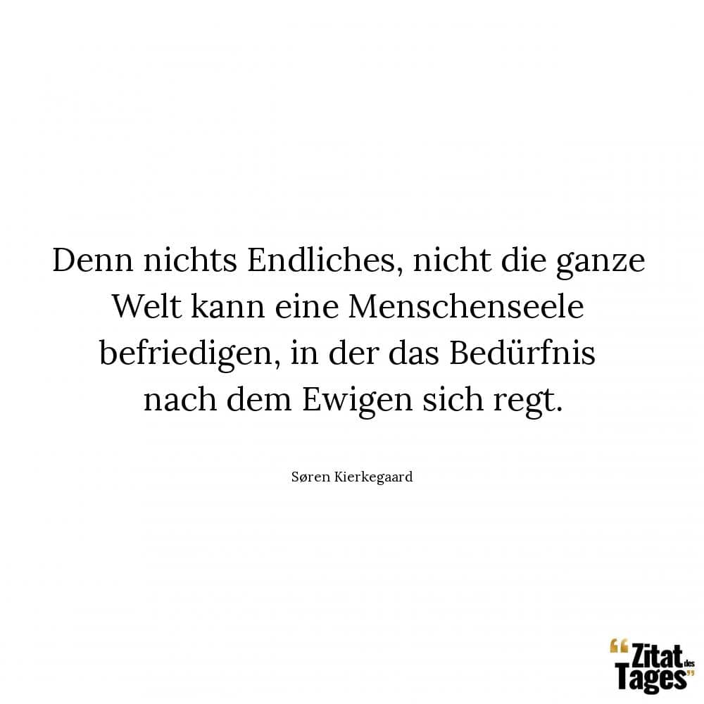 Denn nichts Endliches, nicht die ganze Welt kann eine Menschenseele befriedigen, in der das Bedürfnis nach dem Ewigen sich regt. - Søren Kierkegaard