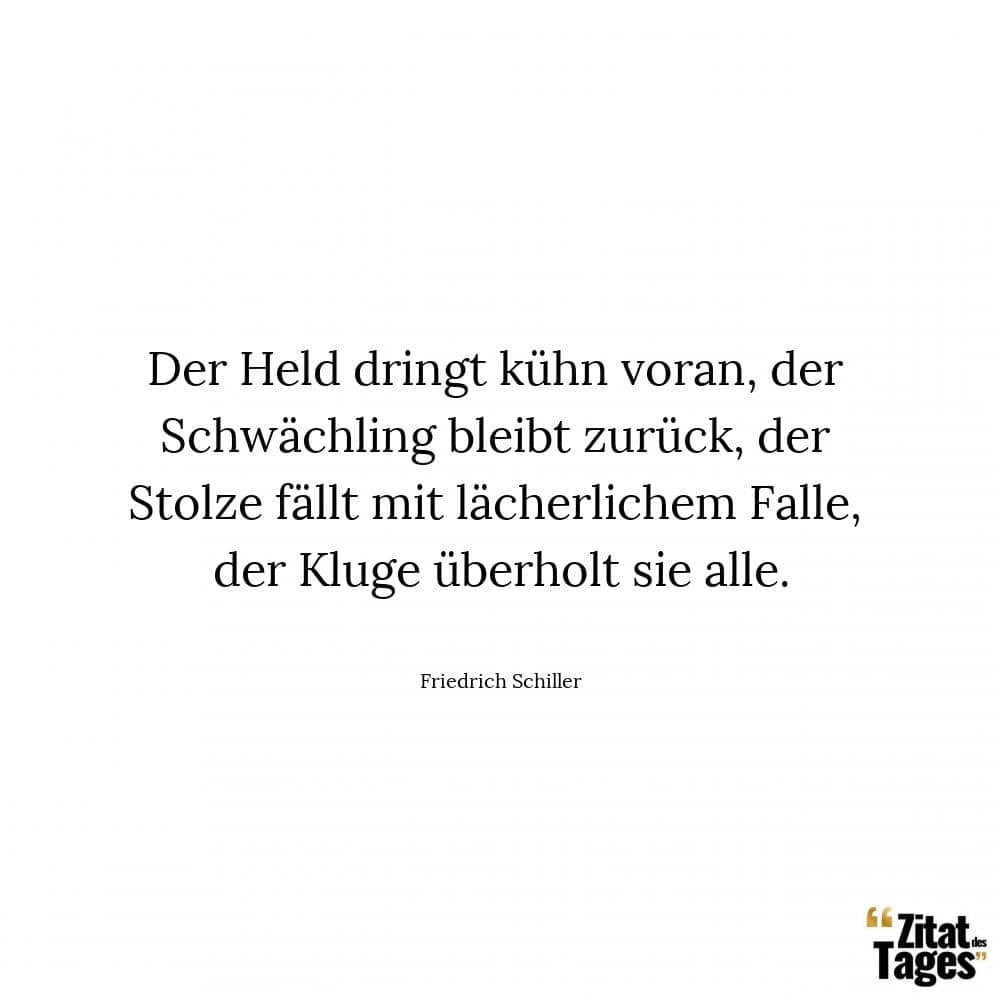 Der Held dringt kühn voran, der Schwächling bleibt zurück, der Stolze fällt mit lächerlichem Falle, der Kluge überholt sie alle. - Friedrich Schiller