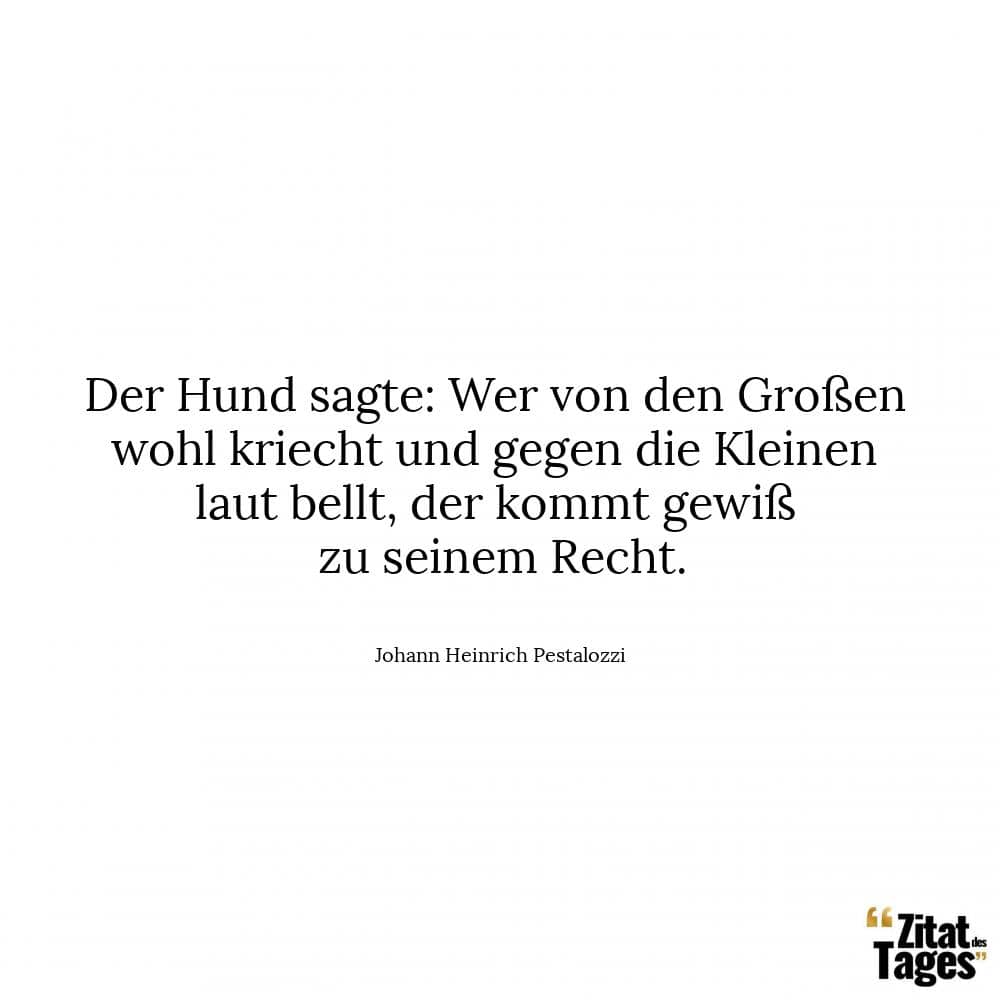 Der Hund sagte: Wer von den Großen wohl kriecht und gegen die Kleinen laut bellt, der kommt gewiß zu seinem Recht. - Johann Heinrich Pestalozzi