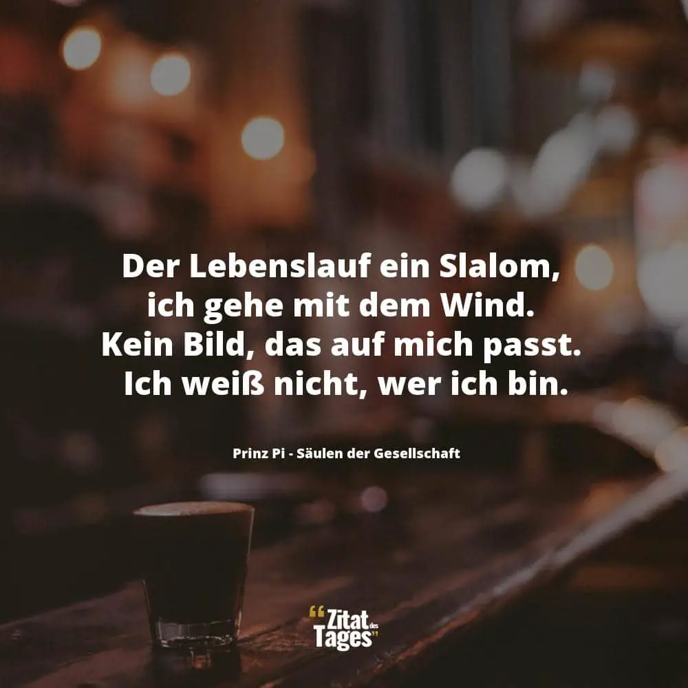 Der Lebenslauf ein Slalom, ich gehe mit dem Wind. Kein Bild, das auf mich passt. Ich weiß nicht, wer ich bin. - Prinz Pi