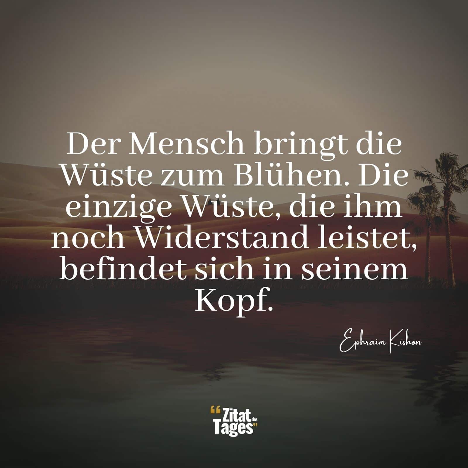 Der Mensch bringt die Wüste zum Blühen. Die einzige Wüste, die ihm noch Widerstand leistet, befindet sich in seinem Kopf. - Ephraim Kishon