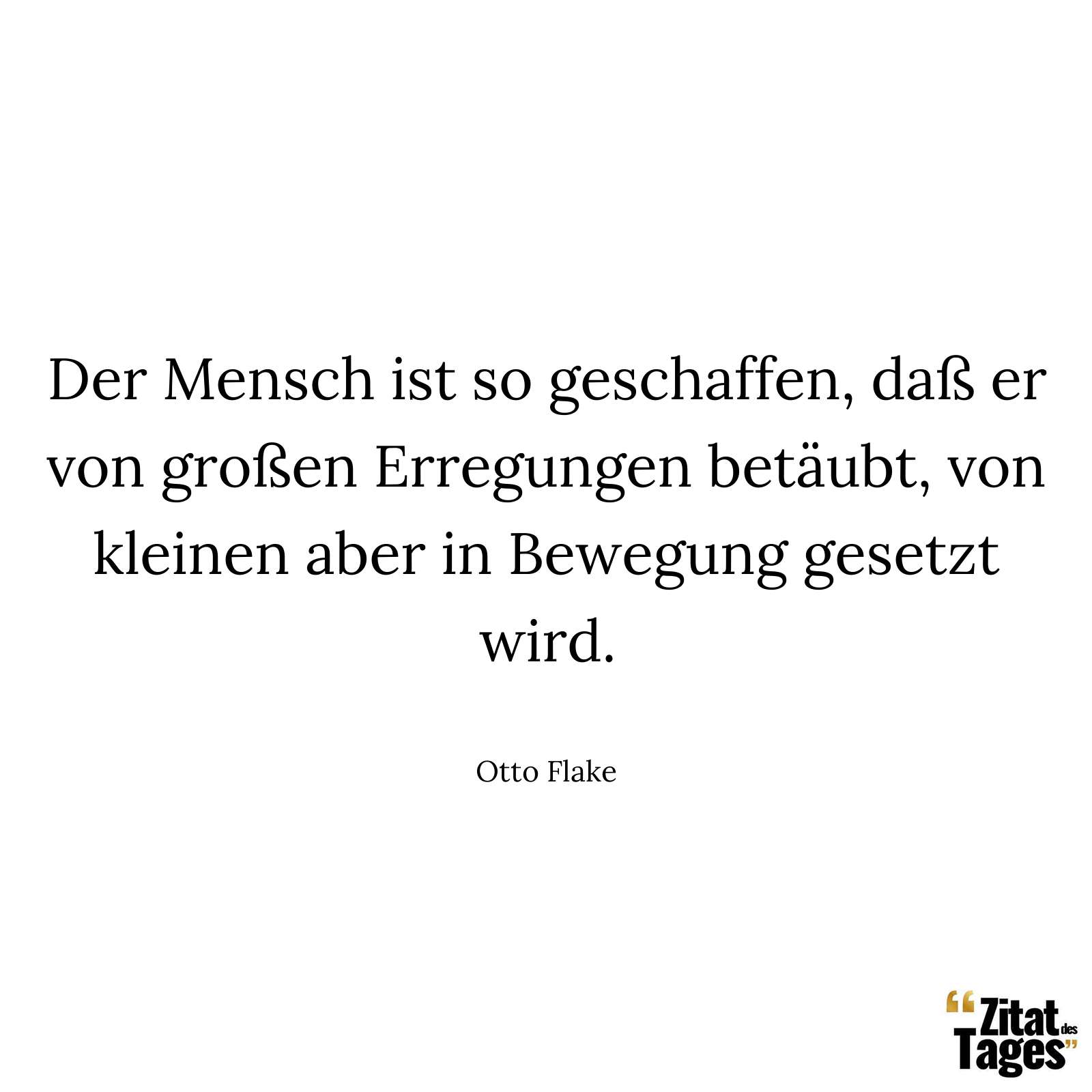 Der Mensch ist so geschaffen, daß er von großen Erregungen betäubt, von kleinen aber in Bewegung gesetzt wird. - Otto Flake