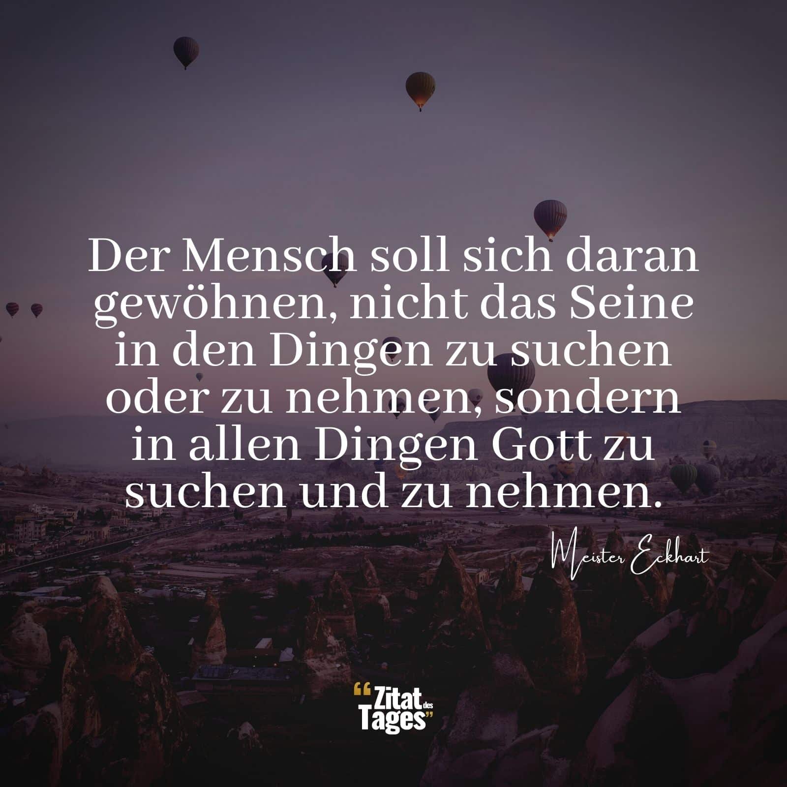 Der Mensch soll sich daran gewöhnen, nicht das Seine in den Dingen zu suchen oder zu nehmen, sondern in allen Dingen Gott zu suchen und zu nehmen. - Meister Eckhart