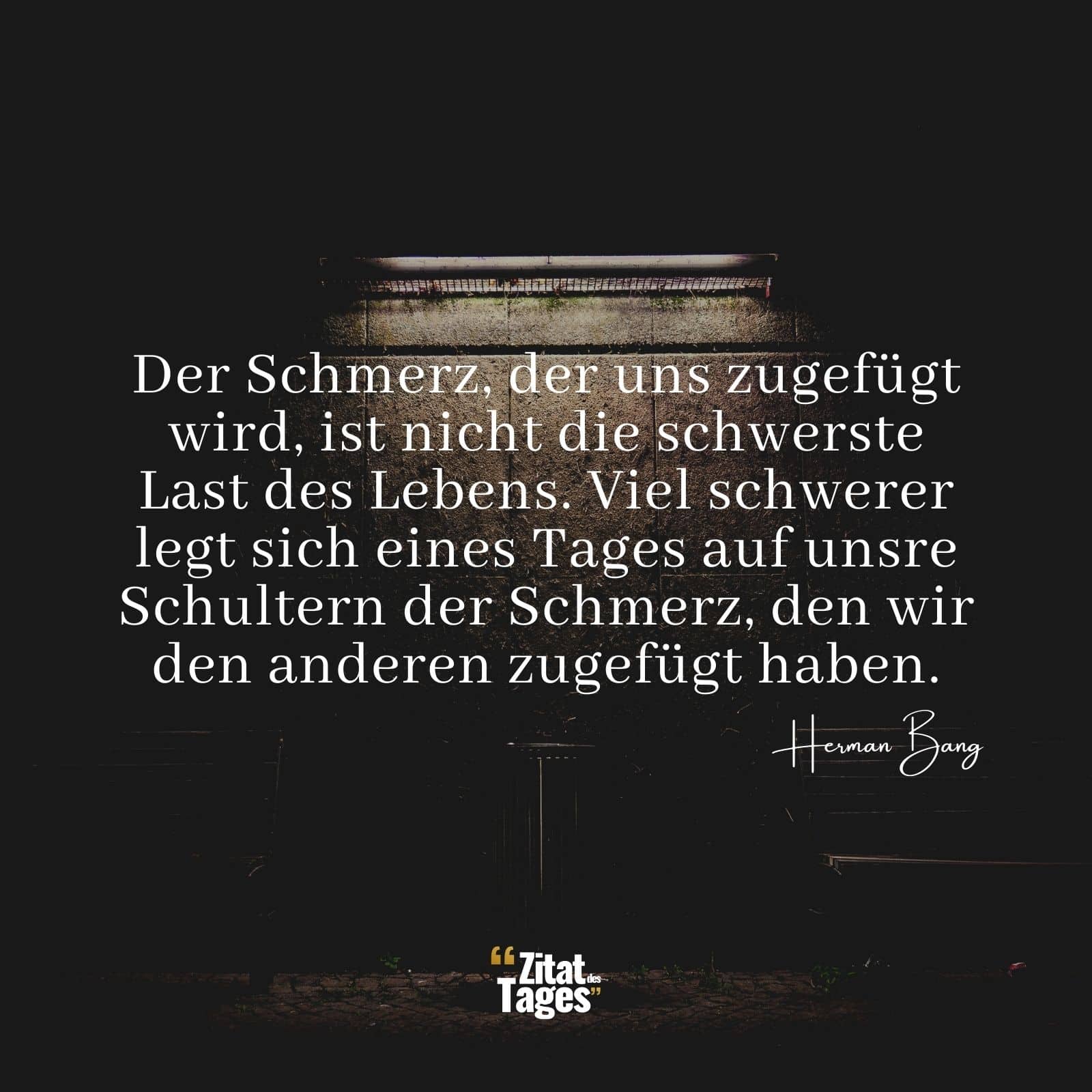 Der Schmerz, der uns zugefügt wird, ist nicht die schwerste Last des Lebens. Viel schwerer legt sich eines Tages auf unsre Schultern der Schmerz, den wir den anderen zugefügt haben. - Herman Bang