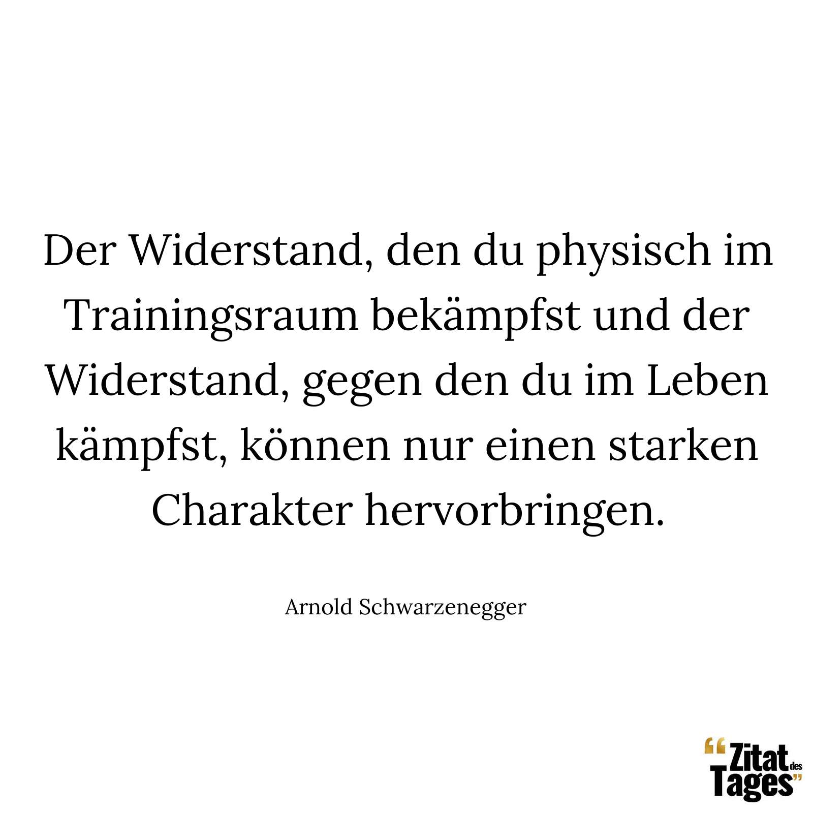 Der Widerstand, den du physisch im Trainingsraum bekämpfst und der Widerstand, gegen den du im Leben kämpfst, können nur einen starken Charakter hervorbringen. - Arnold Schwarzenegger