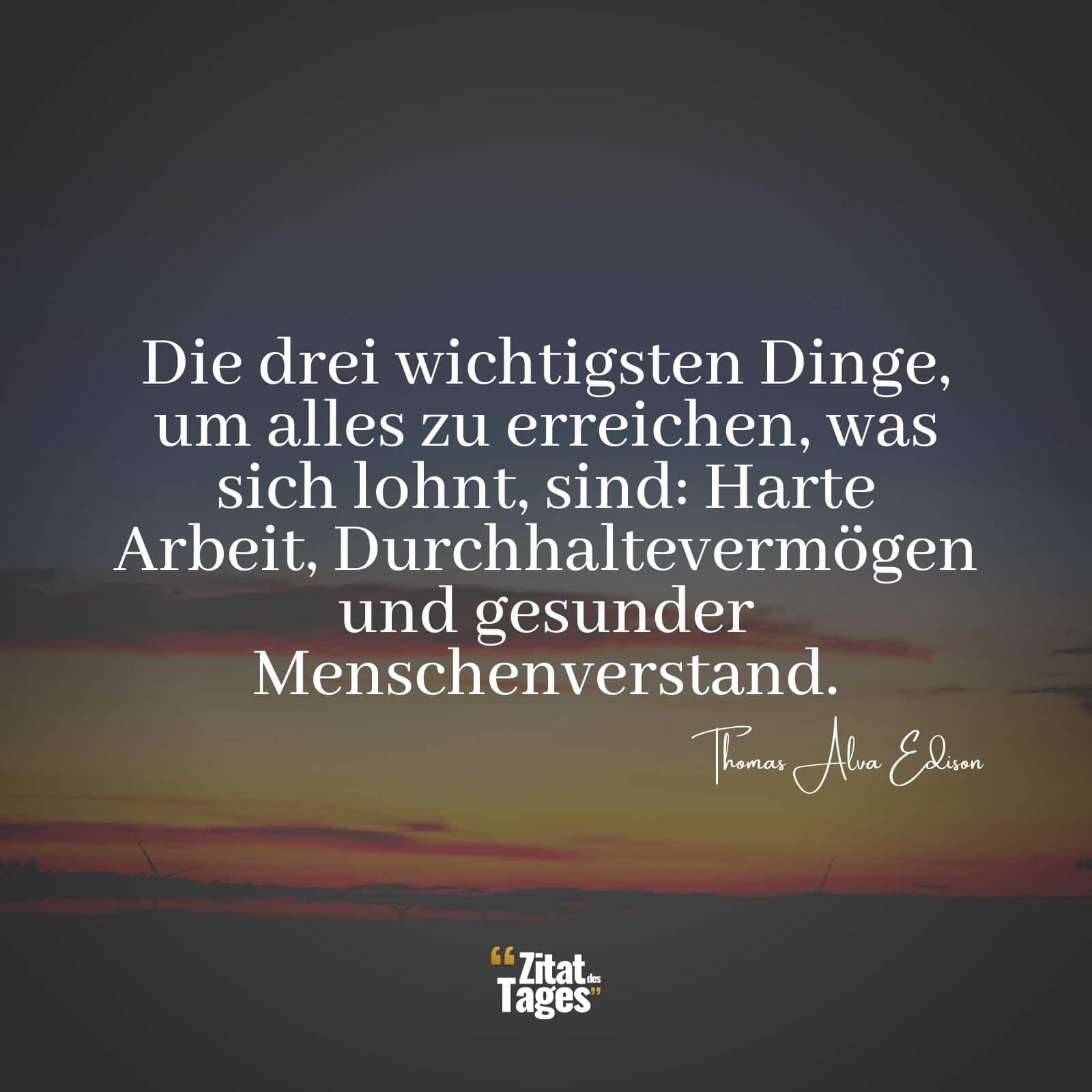 Die drei wichtigsten Dinge, um alles zu erreichen, was sich lohnt, sind: Harte Arbeit, Durchhaltevermögen und gesunder Menschenverstand. - Thomas Alva Edison