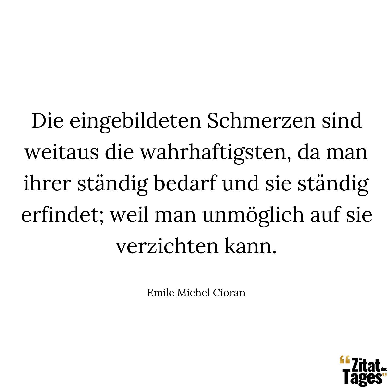 Die eingebildeten Schmerzen sind weitaus die wahrhaftigsten, da man ihrer ständig bedarf und sie ständig erfindet; weil man unmöglich auf sie verzichten kann. - Emile Michel Cioran