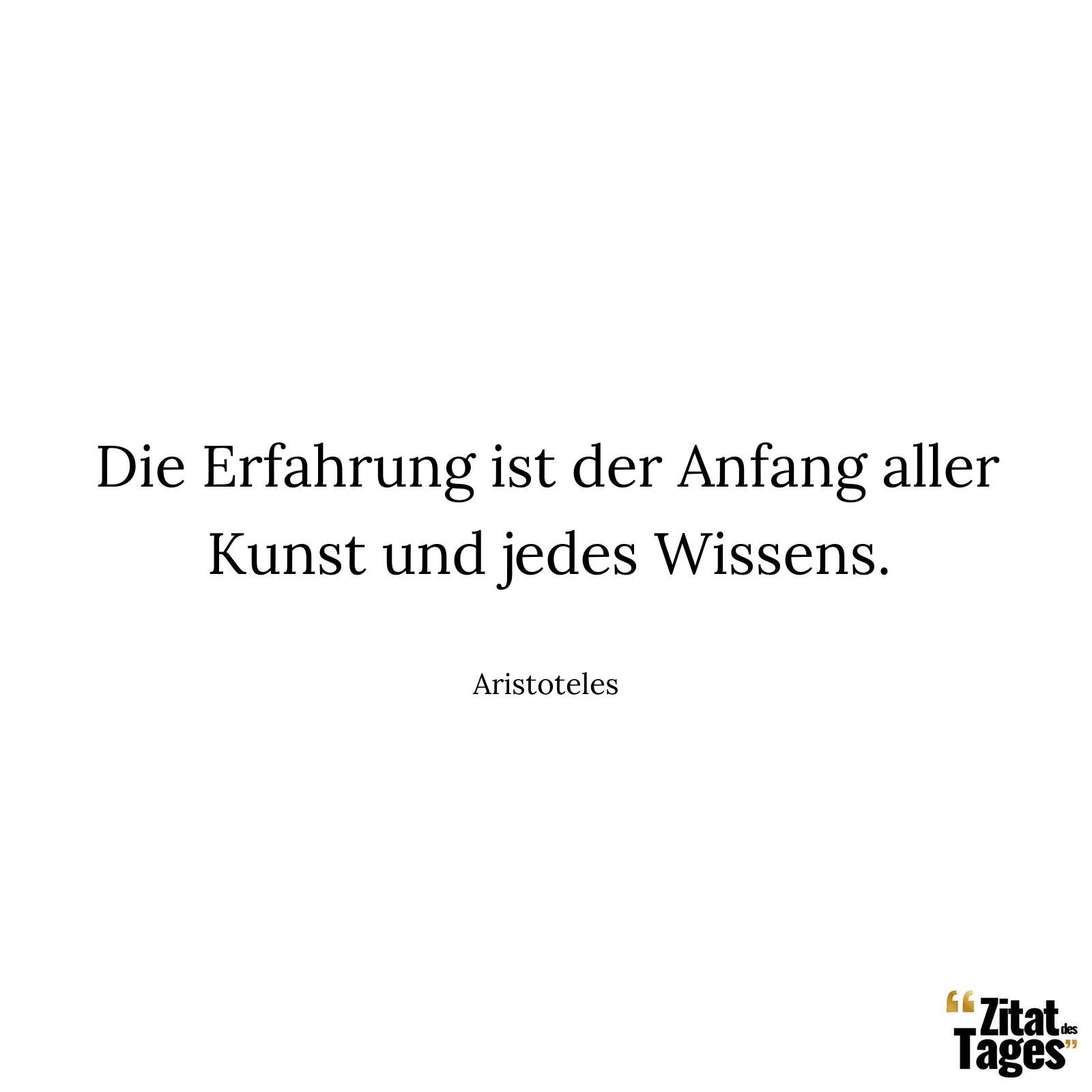 Die Erfahrung ist der Anfang aller Kunst und jedes Wissens. - Aristoteles