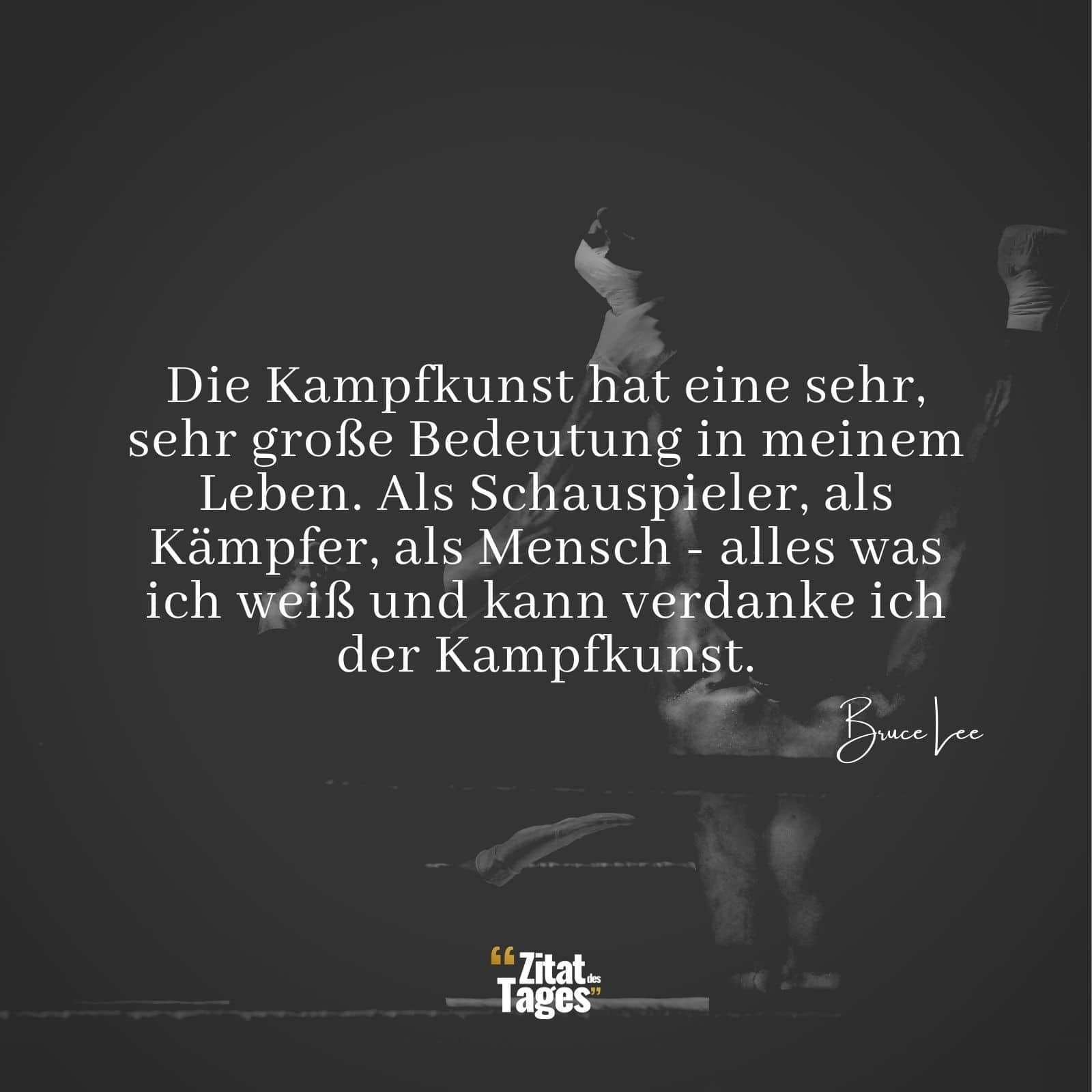 Die Kampfkunst hat eine sehr, sehr große Bedeutung in meinem Leben. Als Schauspieler, als Kämpfer, als Mensch - alles was ich weiß und kann verdanke ich der Kampfkunst. - Bruce Lee