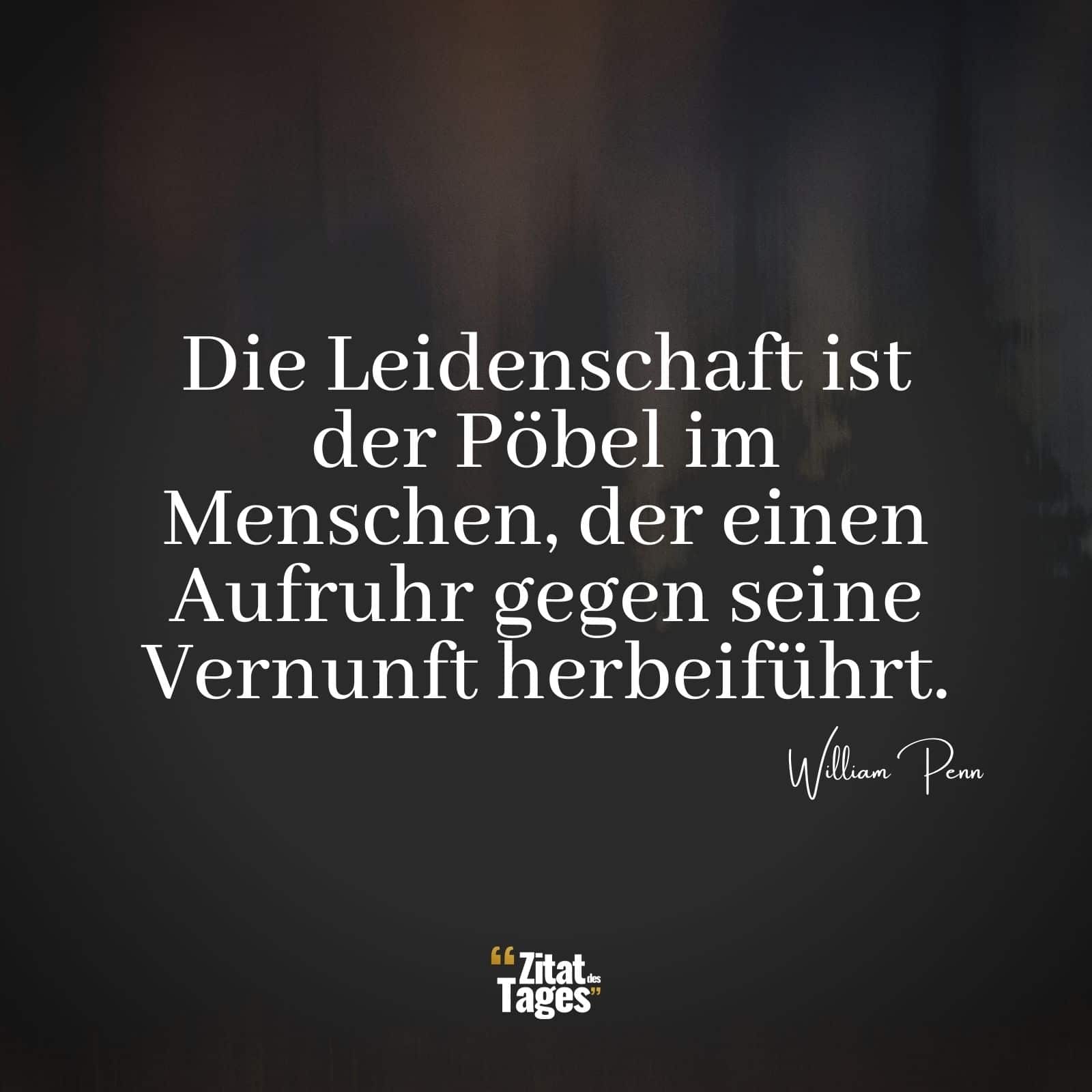 Die Leidenschaft ist der Pöbel im Menschen, der einen Aufruhr gegen seine Vernunft herbeiführt. - William Penn