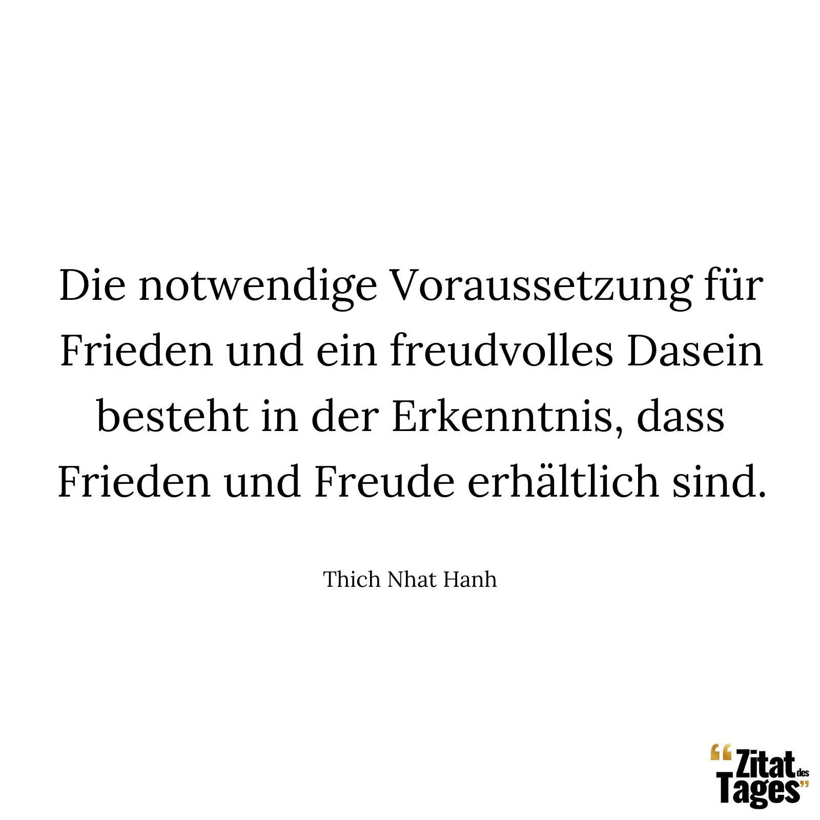 Die notwendige Voraussetzung für Frieden und ein freudvolles Dasein besteht in der Erkenntnis, dass Frieden und Freude erhältlich sind. - Thich Nhat Hanh