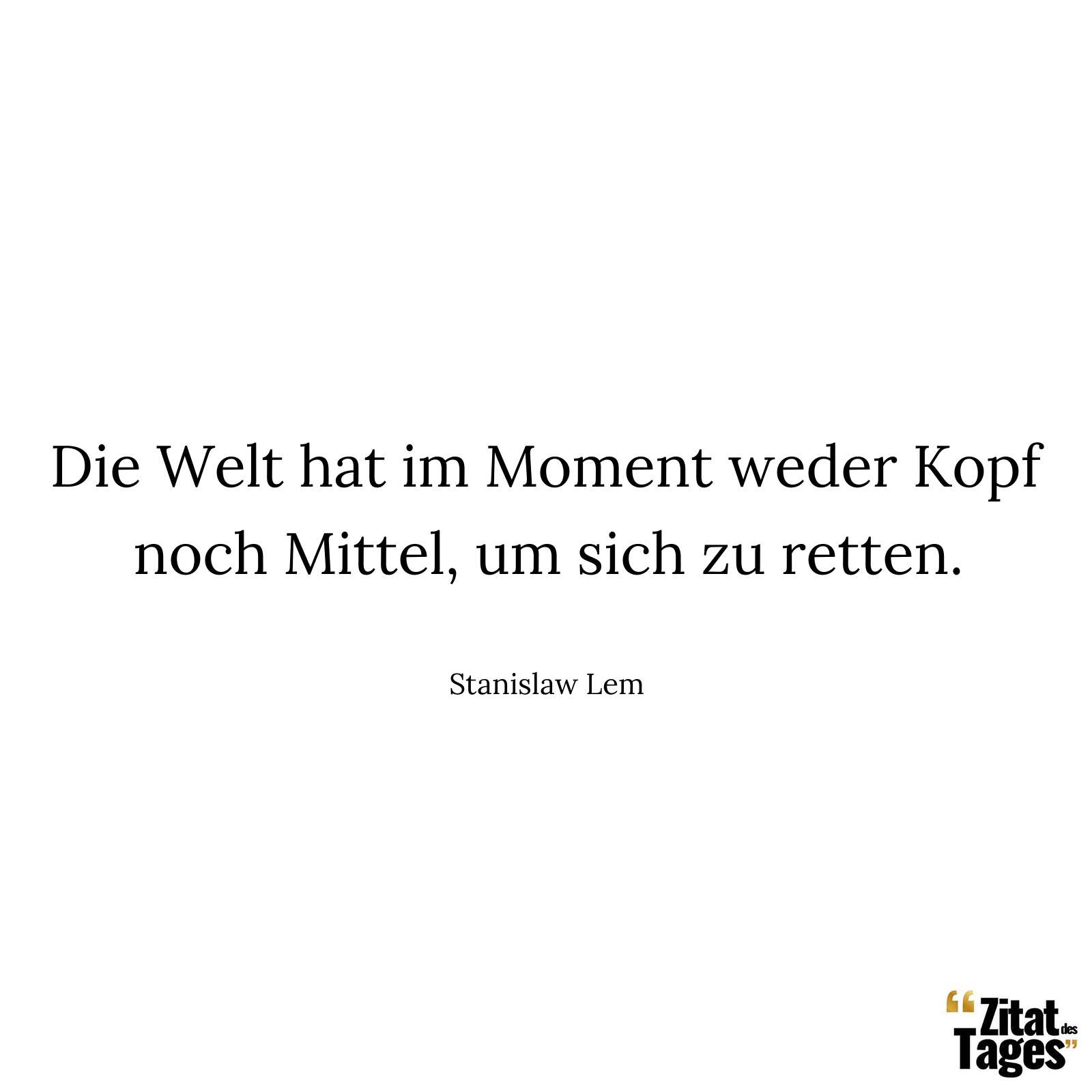 Die Welt hat im Moment weder Kopf noch Mittel, um sich zu retten. - Stanislaw Lem