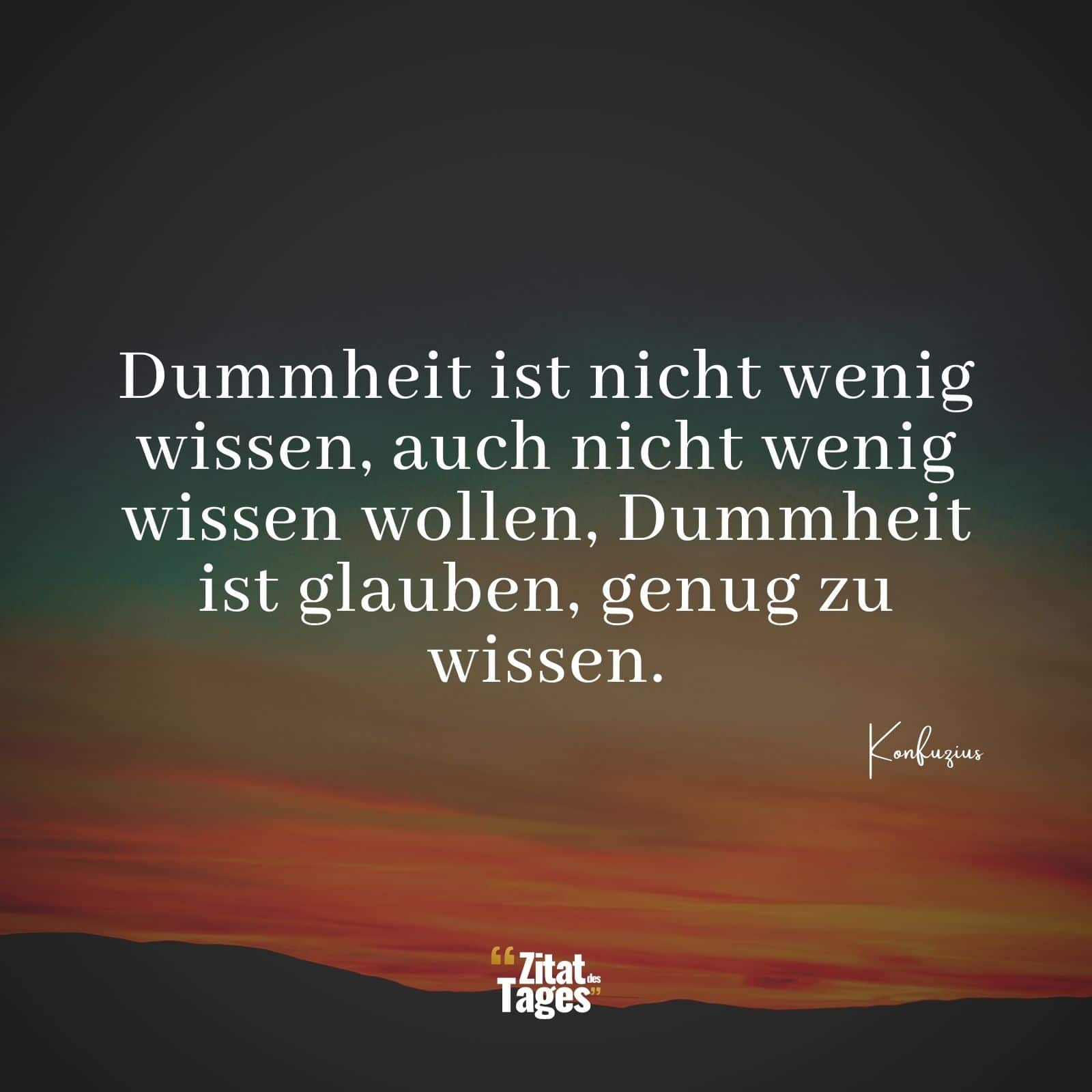 Dummheit ist nicht wenig wissen, auch nicht wenig wissen wollen, Dummheit ist glauben, genug zu wissen. - Konfuzius