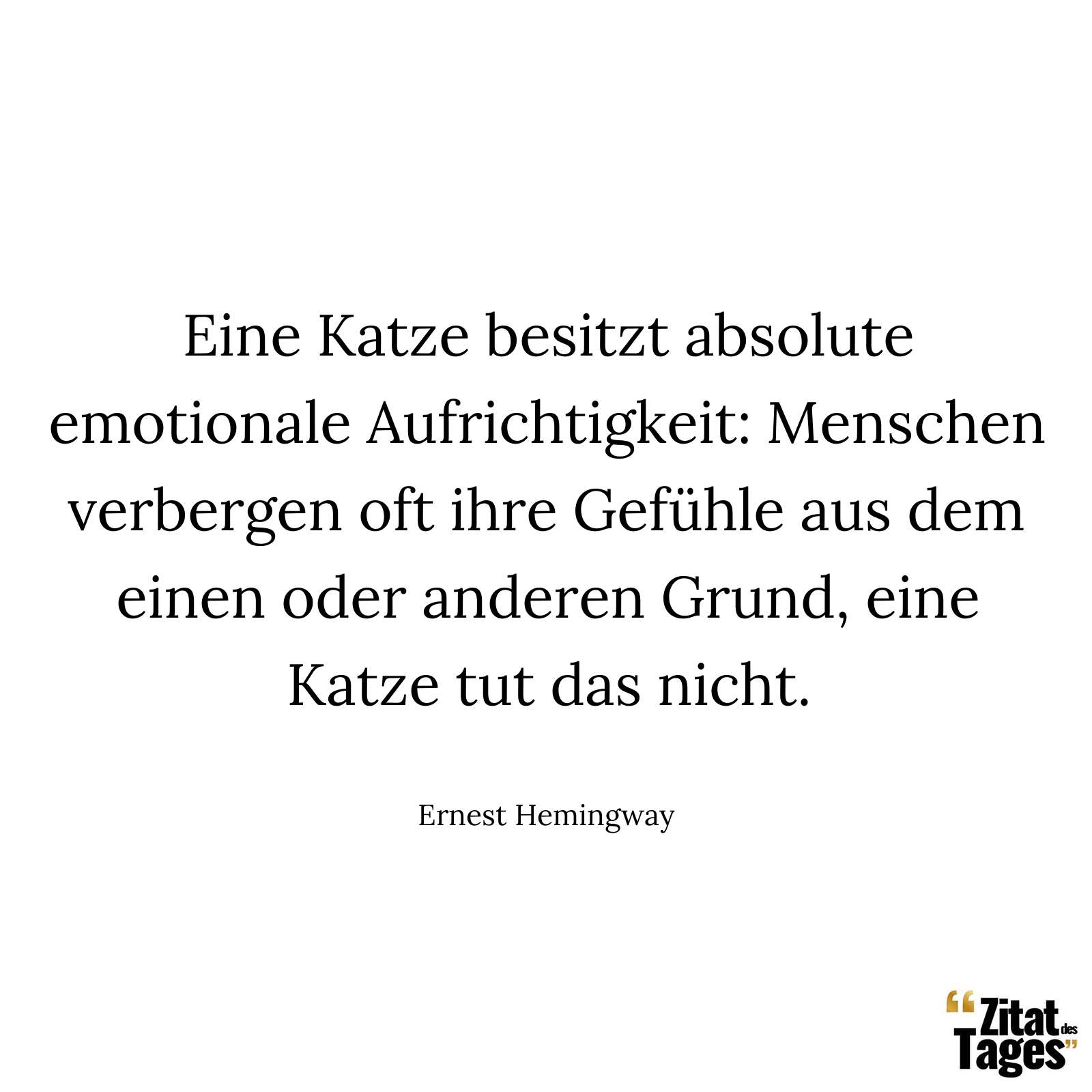 Eine Katze besitzt absolute emotionale Aufrichtigkeit: Menschen verbergen oft ihre Gefühle aus dem einen oder anderen Grund, eine Katze tut das nicht. - Ernest Hemingway