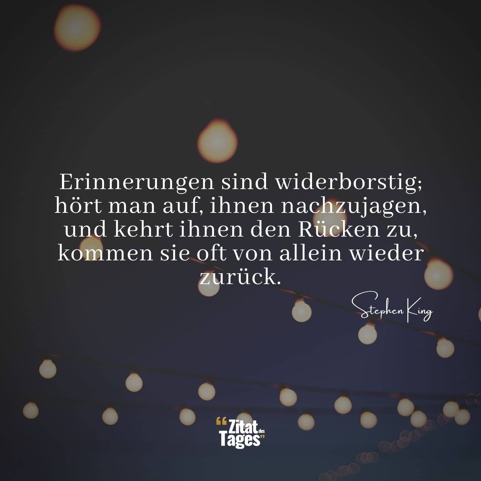 Erinnerungen sind widerborstig; hört man auf, ihnen nachzujagen, und kehrt ihnen den Rücken zu, kommen sie oft von allein wieder zurück. - Stephen King