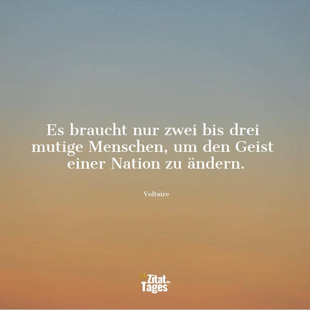 Es braucht nur zwei bis drei mutige Menschen, um den Geist einer Nation zu ändern. - Voltaire