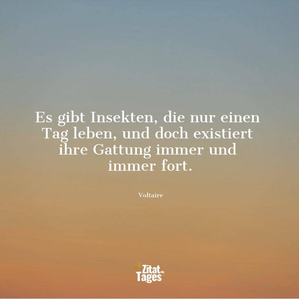 Es gibt Insekten, die nur einen Tag leben, und doch existiert ihre Gattung immer und immer fort. - Voltaire