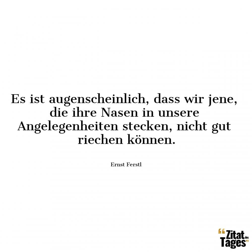 Es ist augenscheinlich, dass wir jene, die ihre Nasen in unsere Angelegenheiten stecken, nicht gut riechen können. - Ernst Ferstl