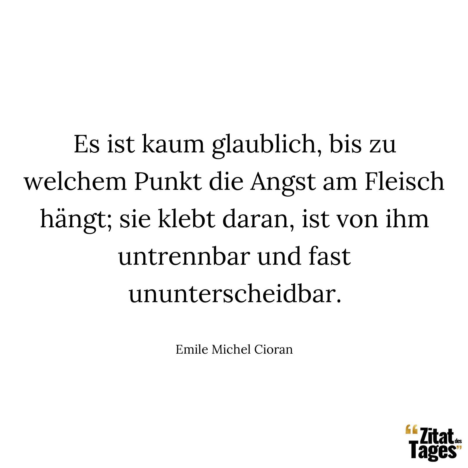 Es ist kaum glaublich, bis zu welchem Punkt die Angst am Fleisch hängt; sie klebt daran, ist von ihm untrennbar und fast ununterscheidbar. - Emile Michel Cioran