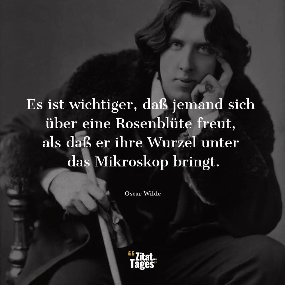 Es ist wichtiger, daß jemand sich über eine Rosenblüte freut, als daß er ihre Wurzel unter das Mikroskop bringt. - Oscar Wilde