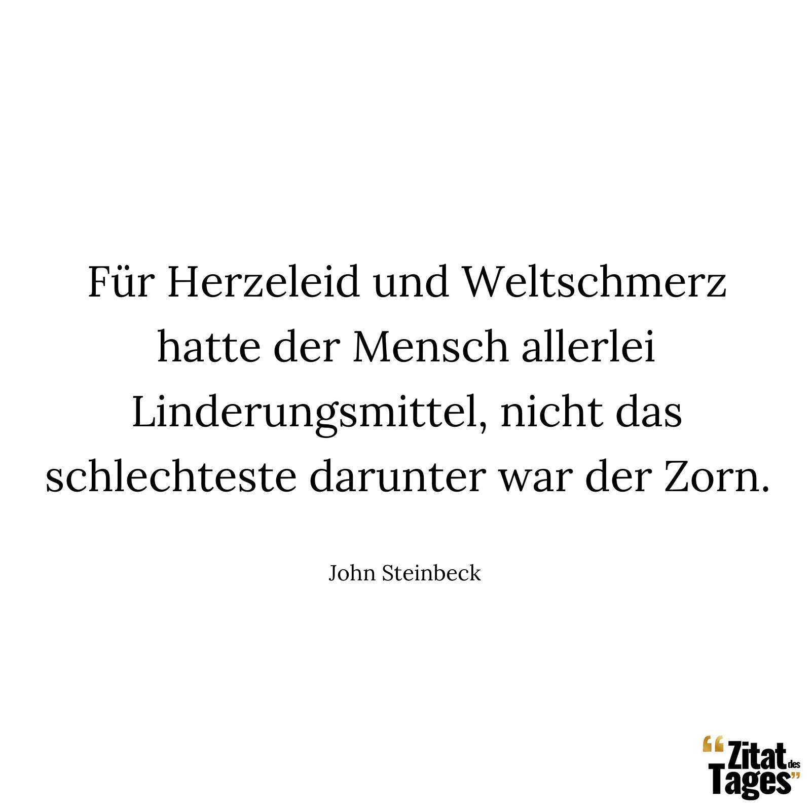 Für Herzeleid und Weltschmerz hatte der Mensch allerlei Linderungsmittel, nicht das schlechteste darunter war der Zorn. - John Steinbeck