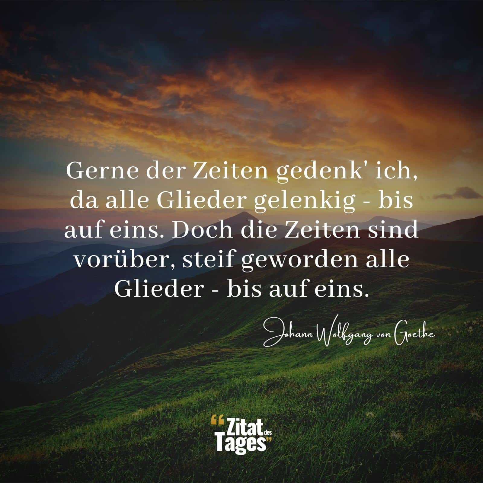 Gerne der Zeiten gedenk' ich, da alle Glieder gelenkig - bis auf eins. Doch die Zeiten sind vorüber, steif geworden alle Glieder - bis auf eins. - Johann Wolfgang von Goethe