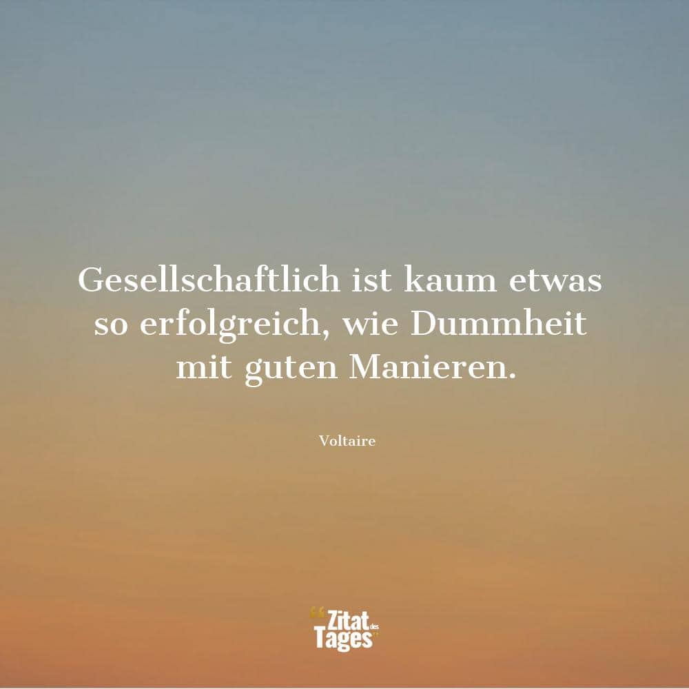 Gesellschaftlich ist kaum etwas so erfolgreich, wie Dummheit mit guten Manieren. - Voltaire