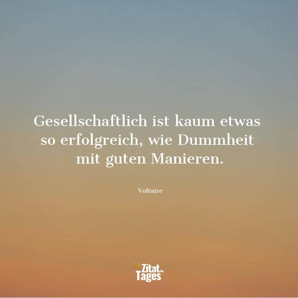 Gesellschaftlich ist kaum etwas so erfolgreich, wie Dummheit mit guten Manieren. - Voltaire