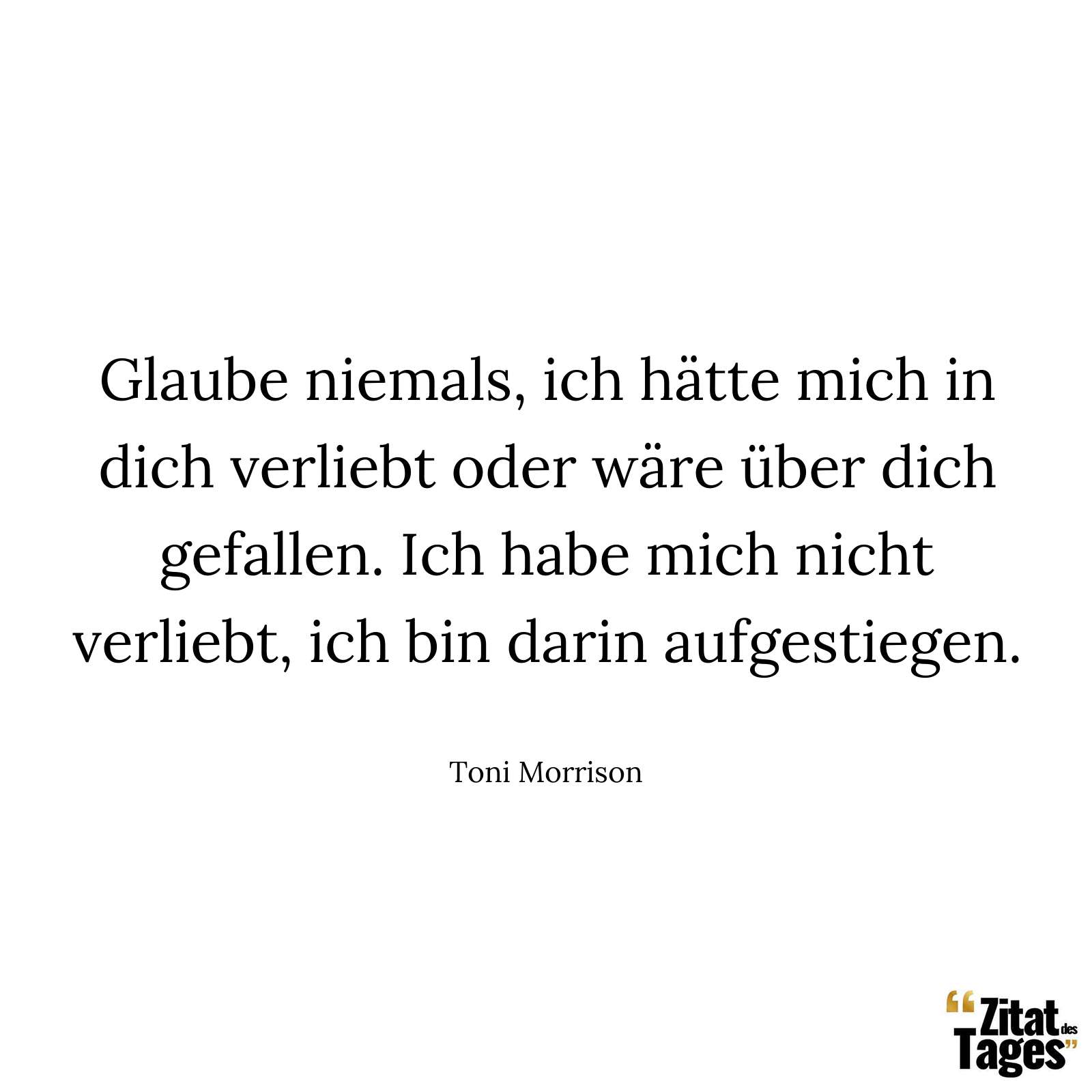 Glaube niemals, ich hätte mich in dich verliebt oder wäre über dich gefallen. Ich habe mich nicht verliebt, ich bin darin aufgestiegen. - Toni Morrison