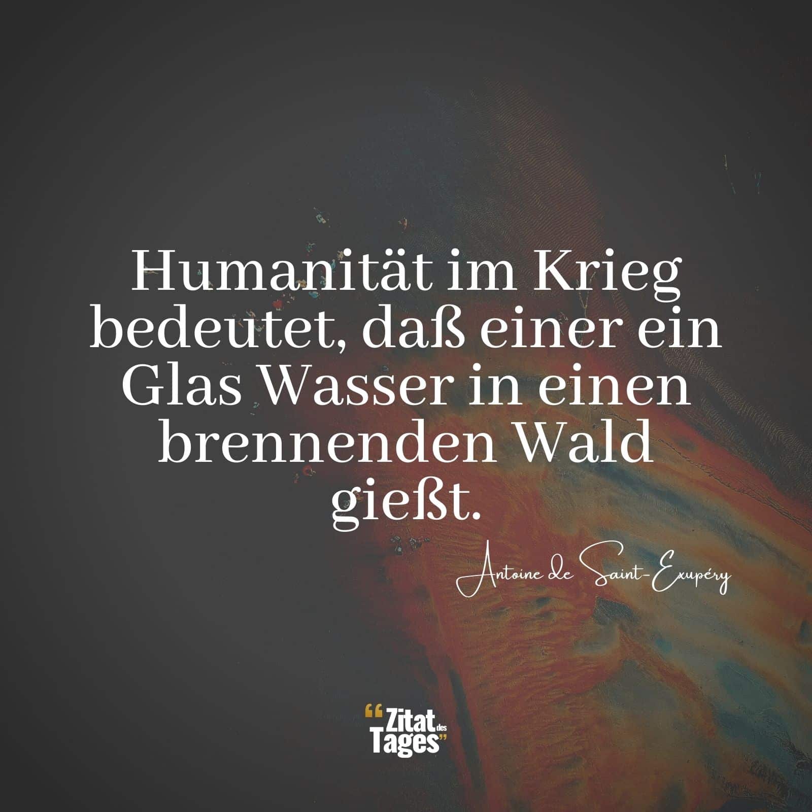 Humanität im Krieg bedeutet, daß einer ein Glas Wasser in einen brennenden Wald gießt. - Antoine de Saint-Exupéry
