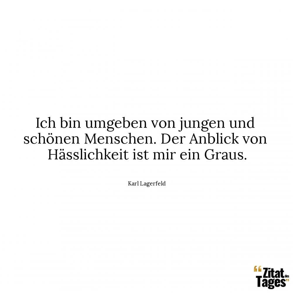 Ich bin umgeben von jungen und schönen Menschen. Der Anblick von Hässlichkeit ist mir ein Graus. - Karl Lagerfeld